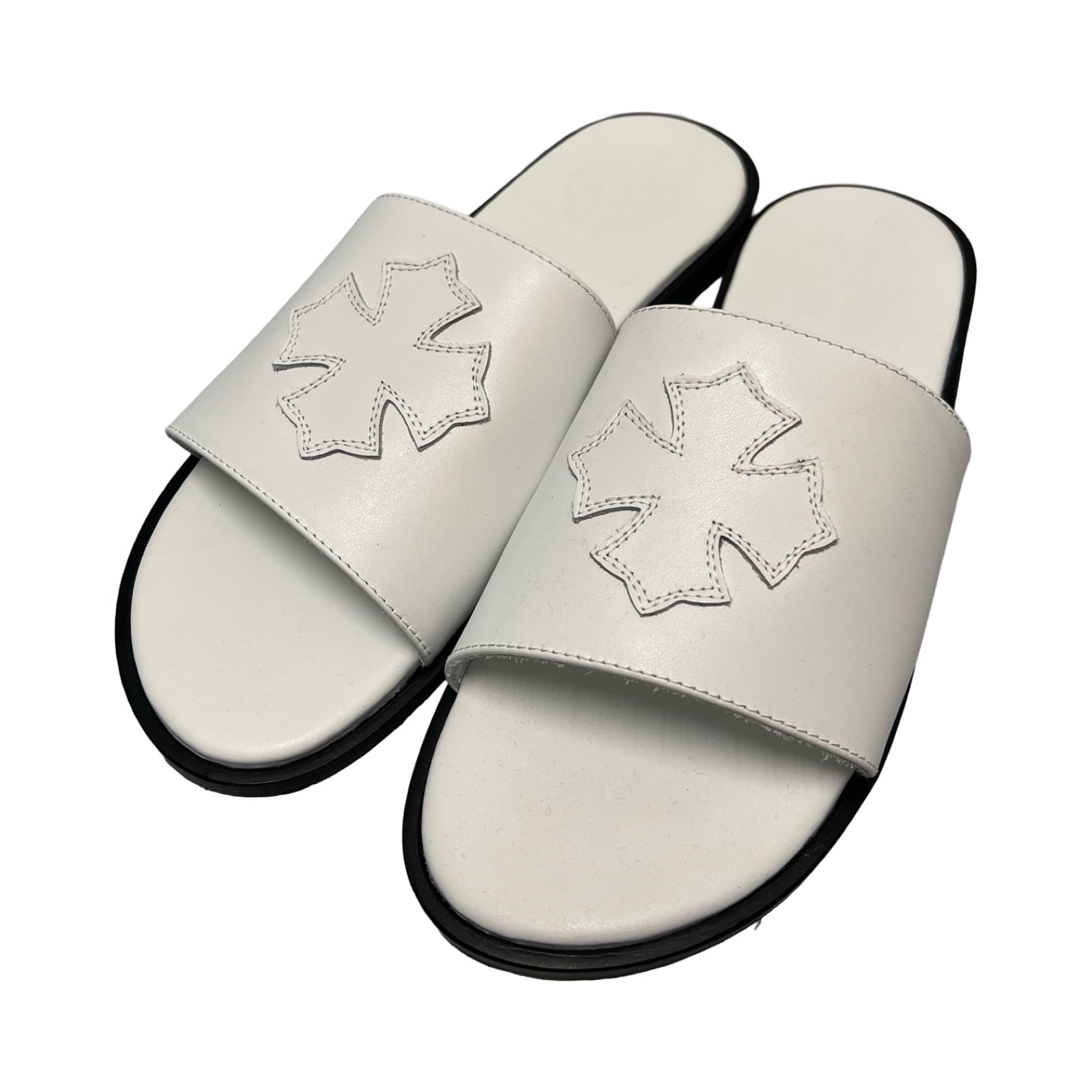 CHROME HEARTS Leather Cross Patch Sandals Size 43