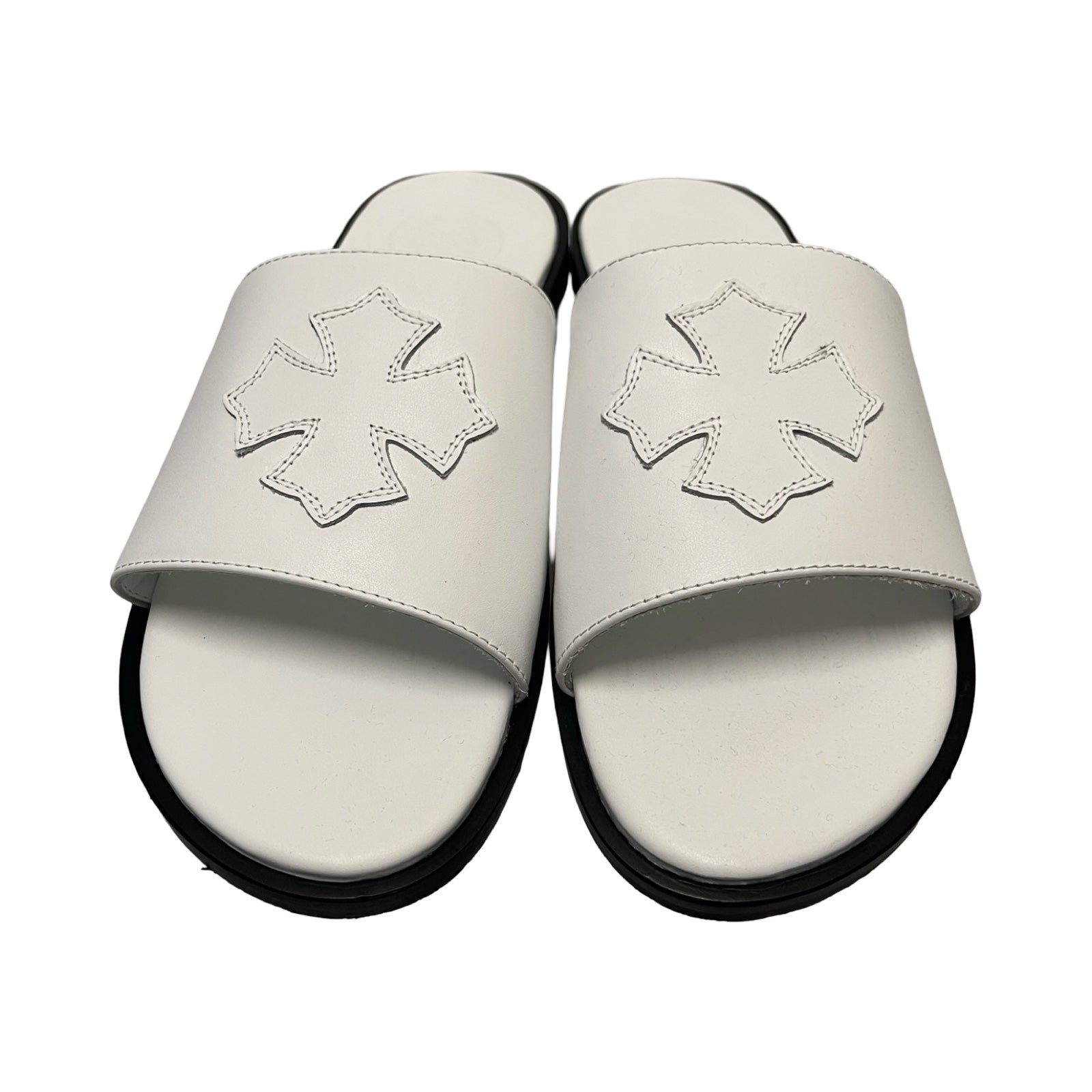 CHROME HEARTS Leather Cross Patch Sandals Size 43