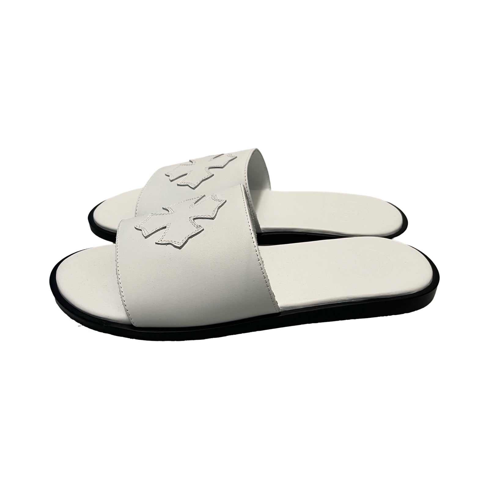 CHROME HEARTS Leather Cross Patch Sandals Size 43