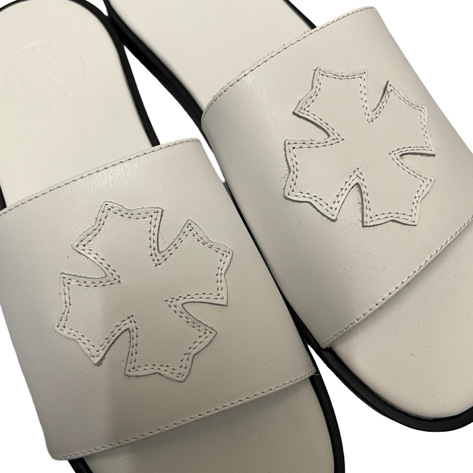 CHROME HEARTS Leather Cross Patch Sandals Size 43