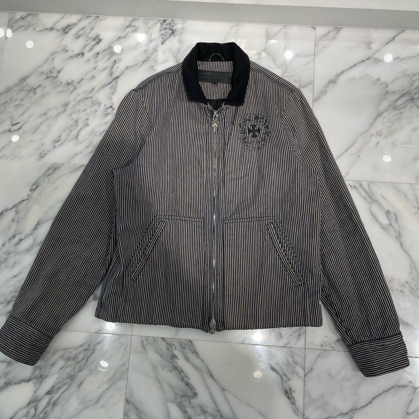 CHROME HEARTS WORK DOG Hickory Stripes Denim Zip Up Jacket Size M クロムハーツ ワークドッグ ヒッコリー ストライプ デニム ジップアップジャケット サイズM