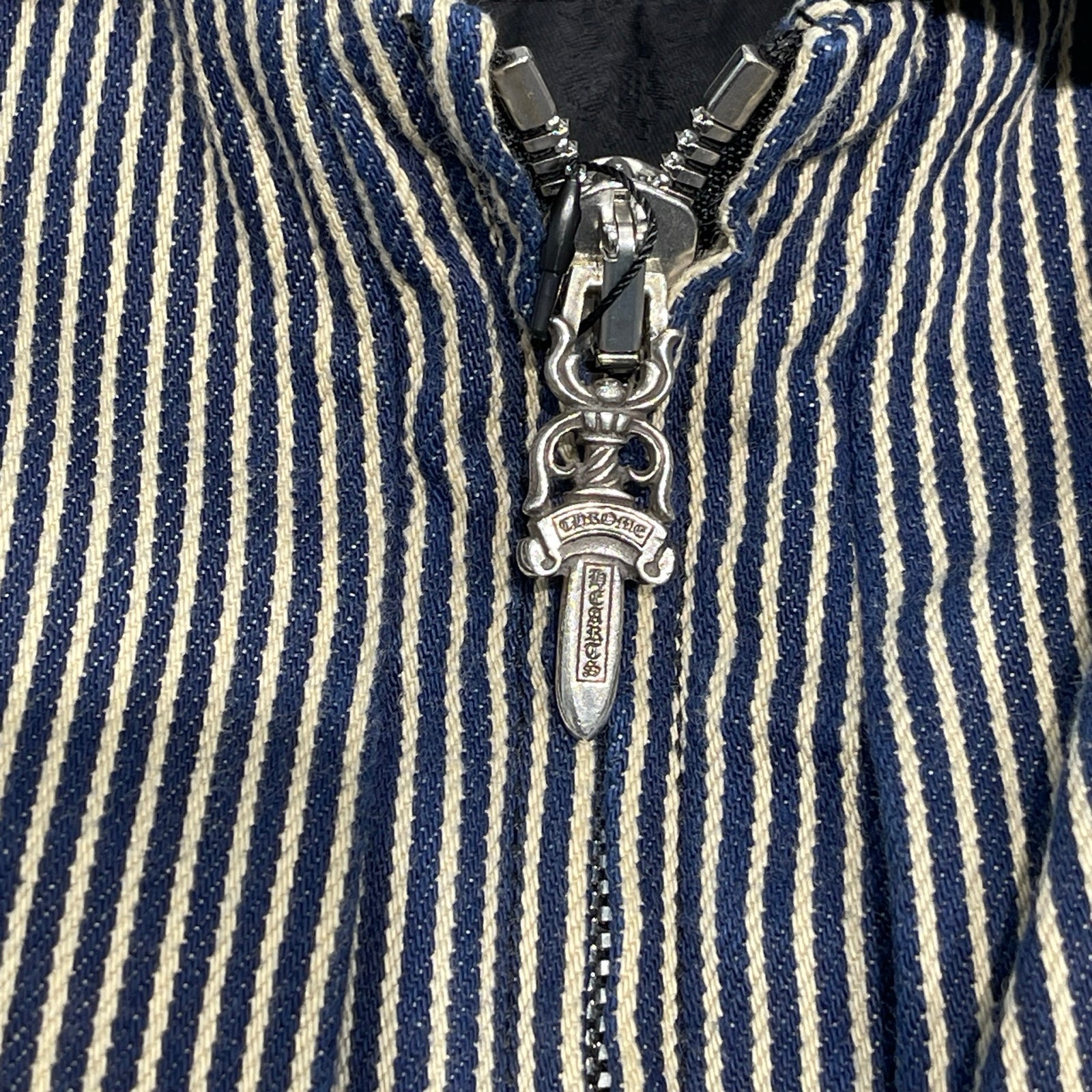 CHROME HEARTS WORK DOG Hickory Stripes Denim Zip Up Jacket Size M