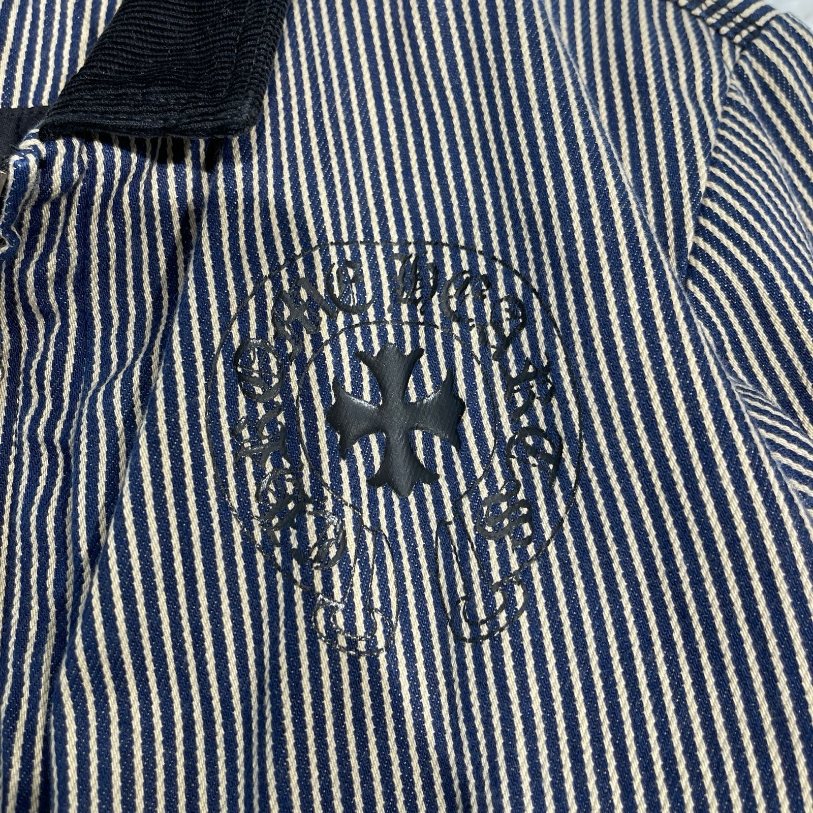 CHROME HEARTS WORK DOG Hickory Stripes Denim Zip Up Jacket Size M