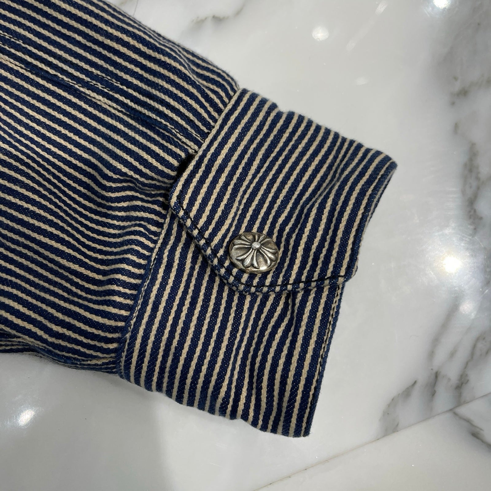 CHROME HEARTS WORK DOG Hickory Stripes Denim Zip Up Jacket Size M クロムハーツ ワークドッグ ヒッコリー ストライプ デニム ジップアップジャケット サイズM