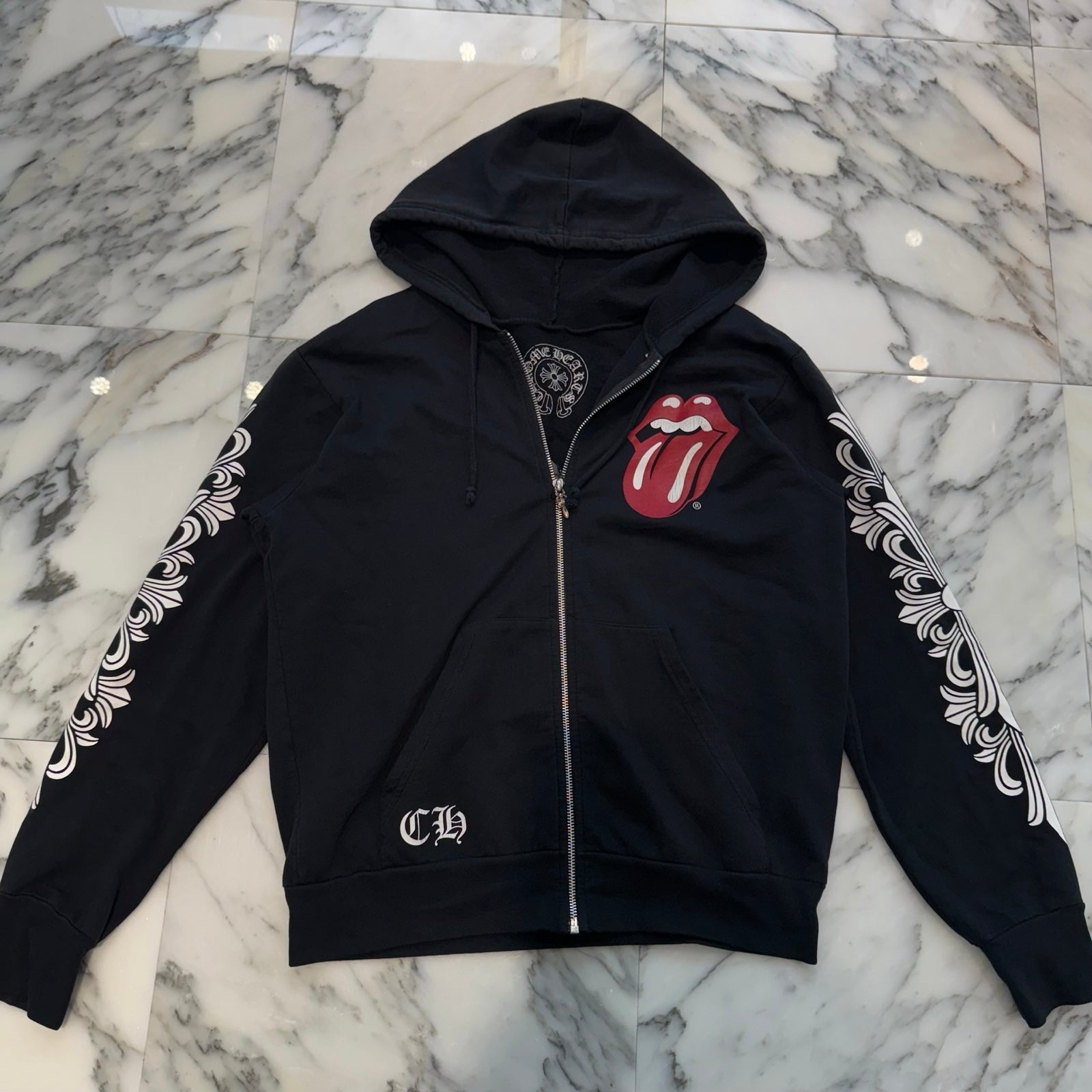 CHROME HEARTS × The Rolling Stones Lip＆Tongue Horseshoe Zip Up Hoodie Size S クロムハーツ × ザローリングストーンズ リップアンドタン ホースシュー ジップアップフーディ サイズS