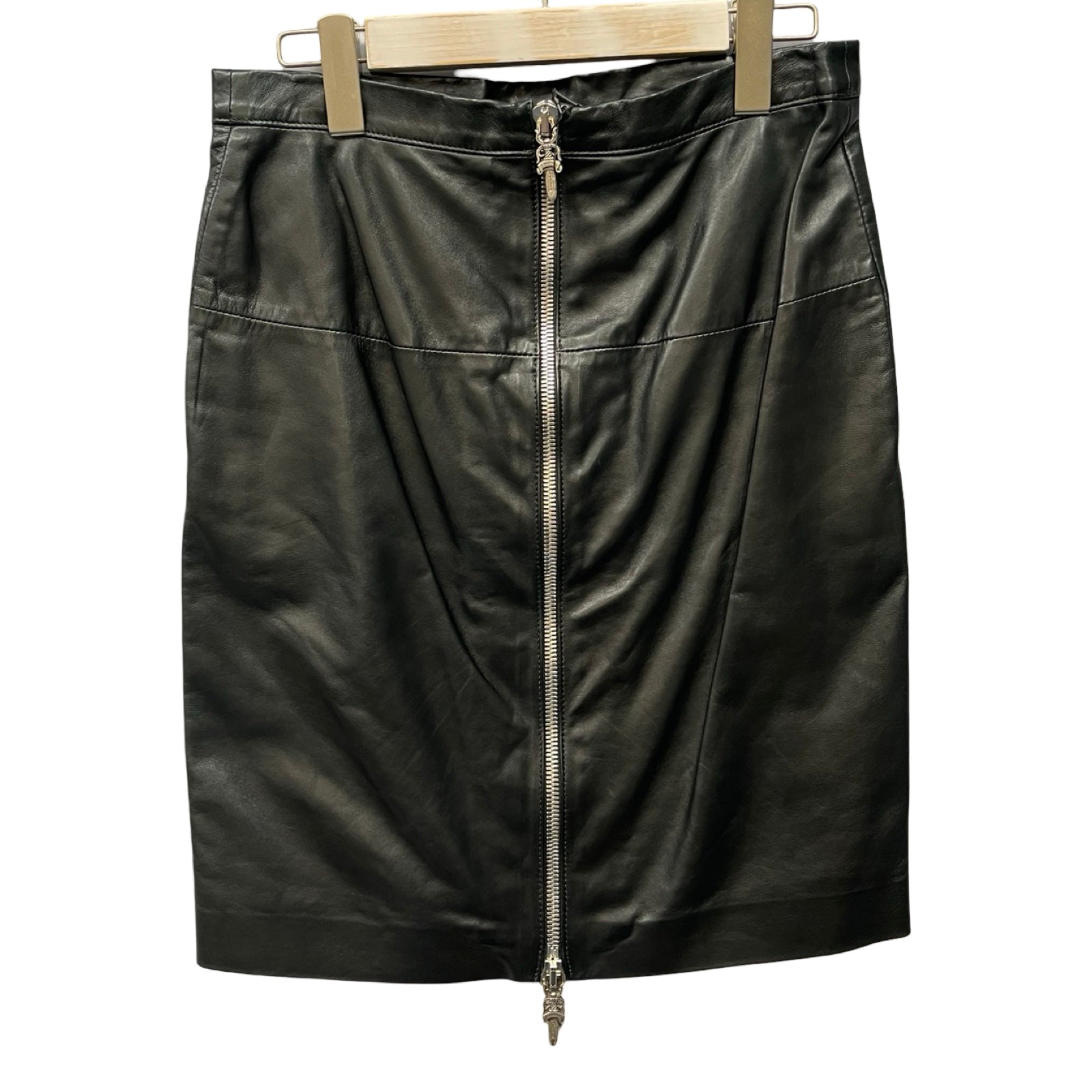 CHROME HEARTS Lamb Leather Dagger Zip Long Skirt Size M