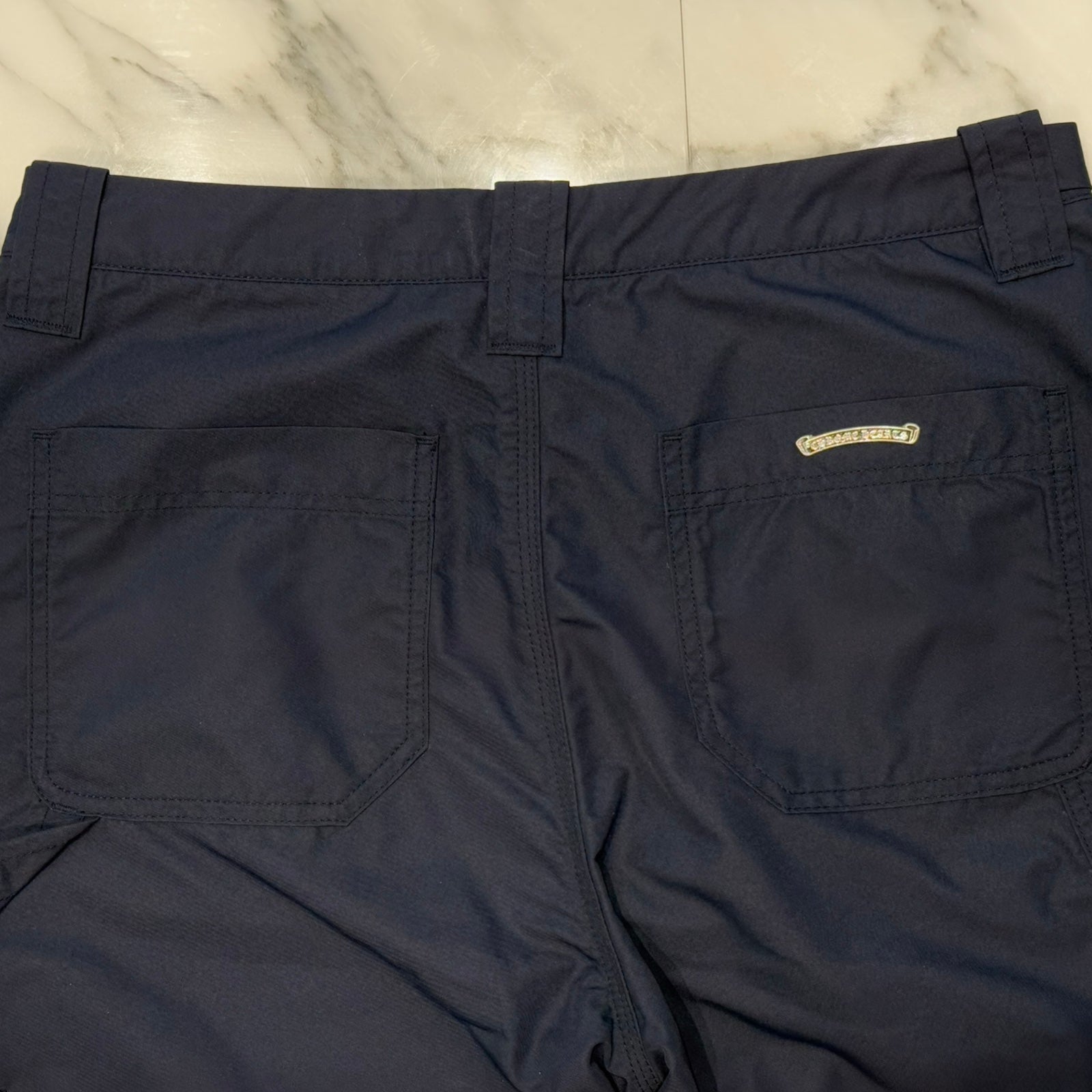 CHROME HEARTS Carpenter Leather Double Knee Nylon Yellow Cross Patch Pants Size 36 クロムハーツ カーペンター レザーダブルニー ナイロン イエロークロスパッチ ロングパンツ サイズ36