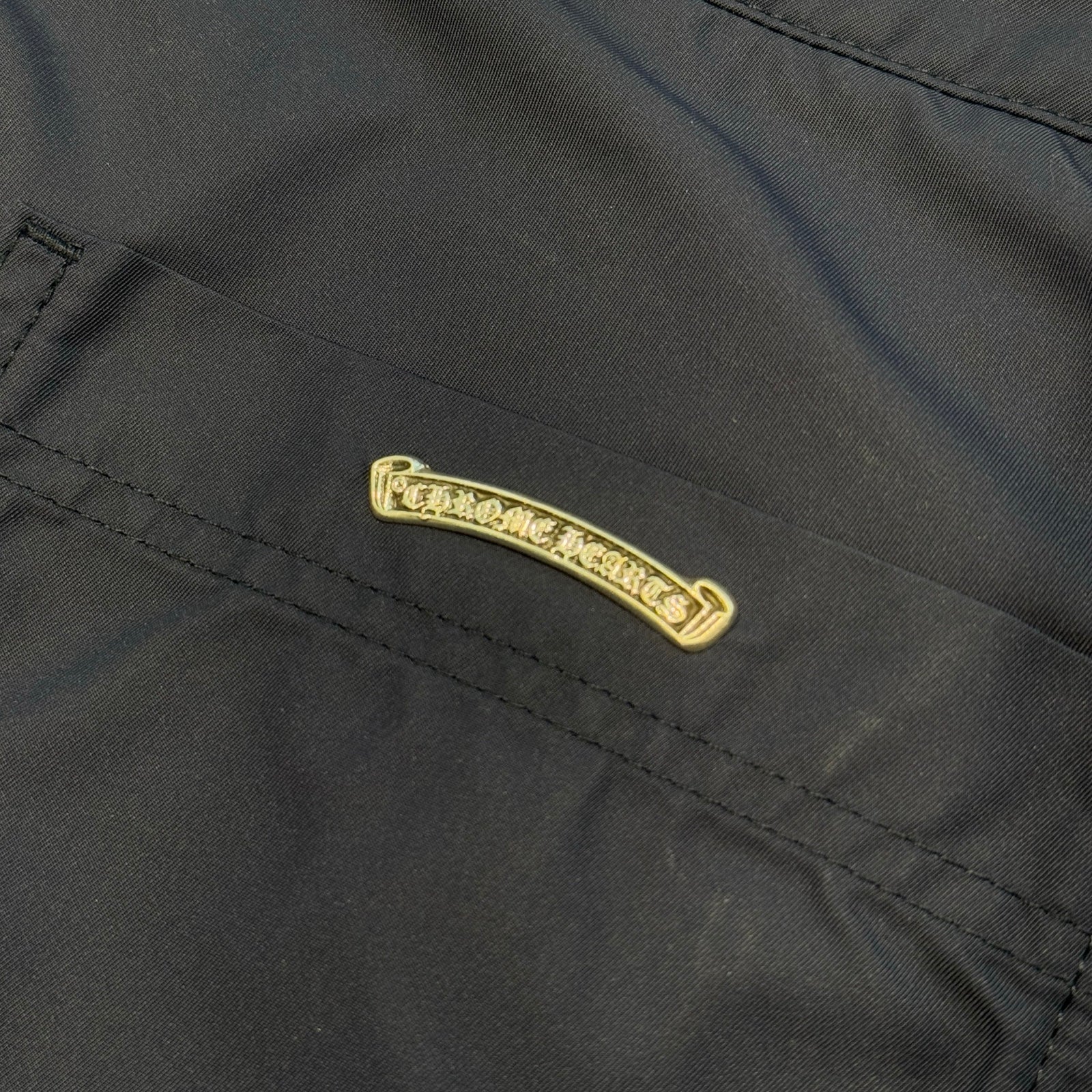 CHROME HEARTS Carpenter Leather Double Knee Nylon Yellow Cross Patch Pants Size 36 クロムハーツ カーペンター レザーダブルニー ナイロン イエロークロスパッチ ロングパンツ サイズ36