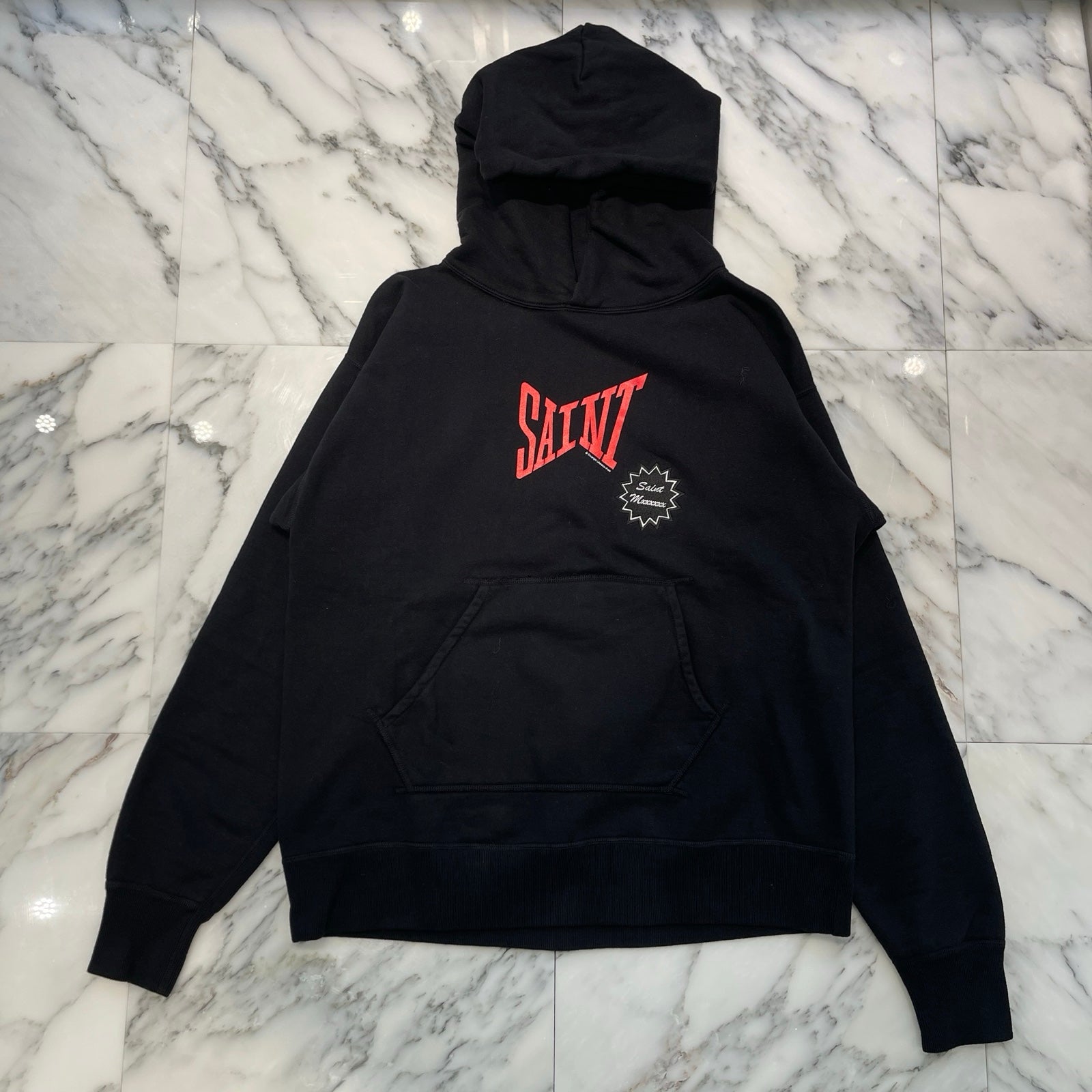SAINT Mxxxxxx 2024SS Logo Patch Pullover Hoodie SM-YS8-0000-035 Size L セントマイケル ロゴパッチ刺繍 プルオーバーフーディー サイズL