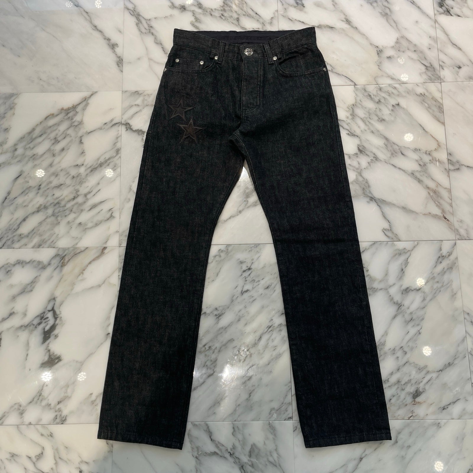 CHROME HEARTS Flare Knee Star Leather Patch Denim Pants Size 28 クロムハーツ フレアニー スターレザーパッチ デニムパンツ サイズ28