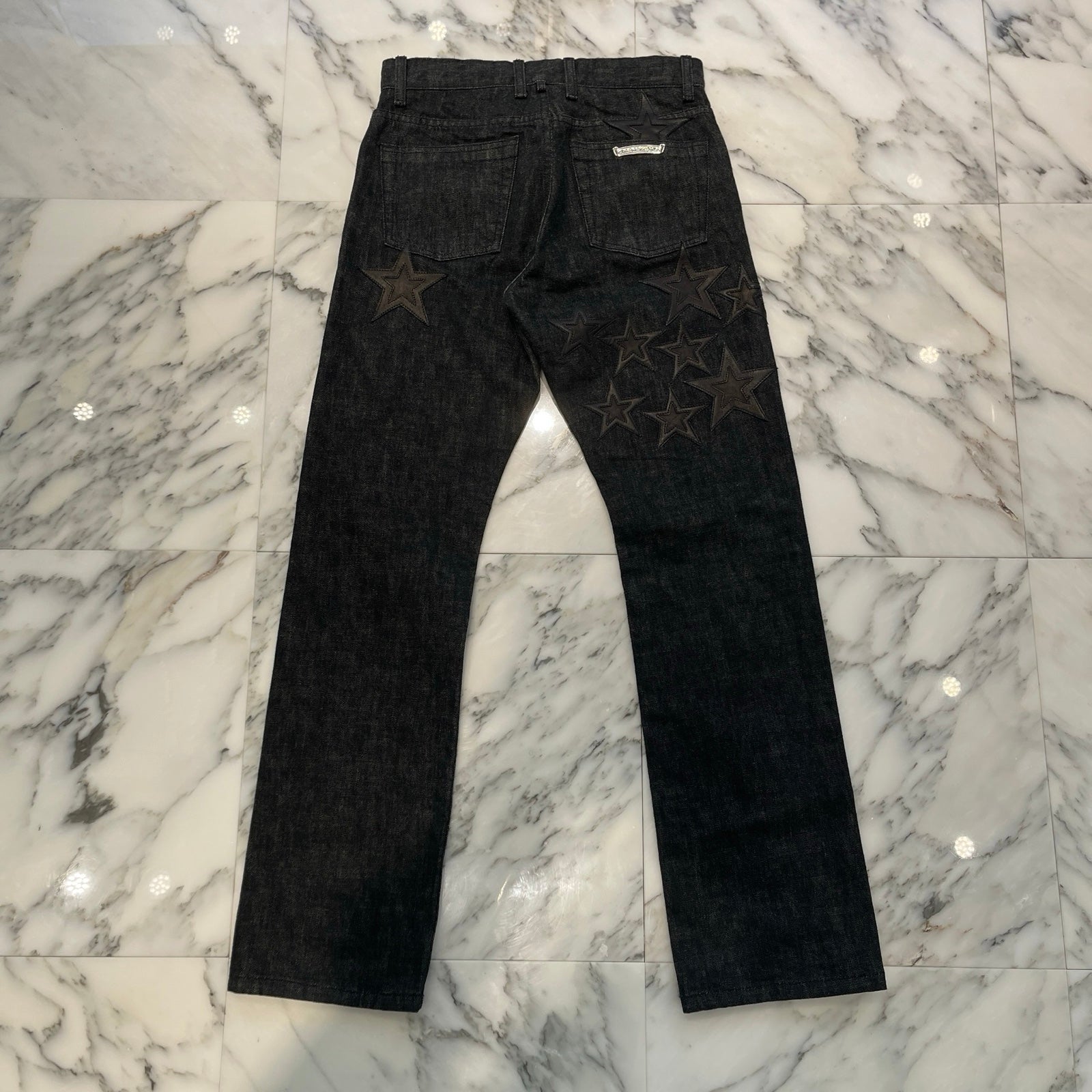CHROME HEARTS Flare Knee Star Leather Patch Denim Pants Size 28 クロムハーツ フレアニー スターレザーパッチ デニムパンツ サイズ28