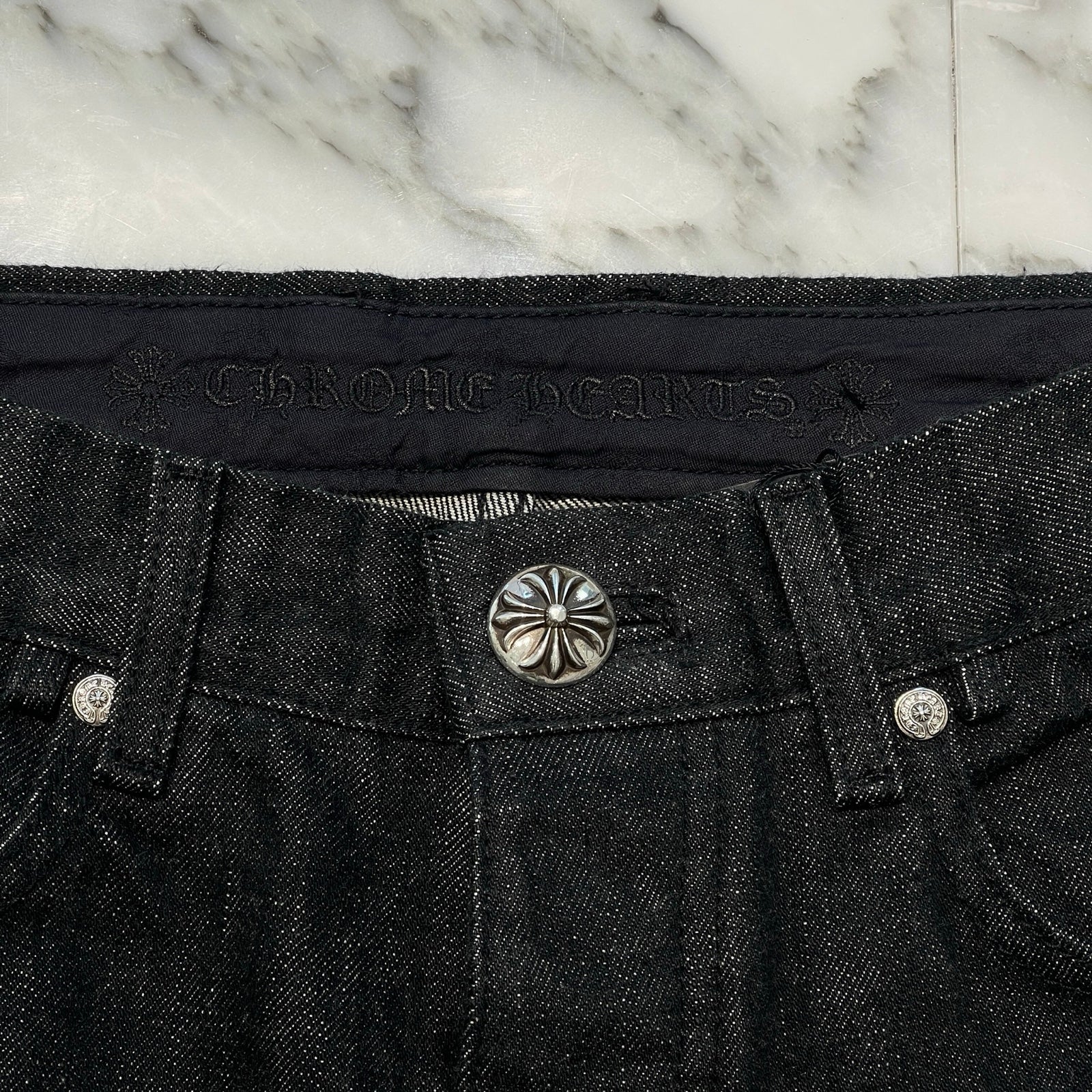 CHROME HEARTS Flare Knee Star Leather Patch Denim Pants Size 28 クロムハーツ フレアニー スターレザーパッチ デニムパンツ サイズ28