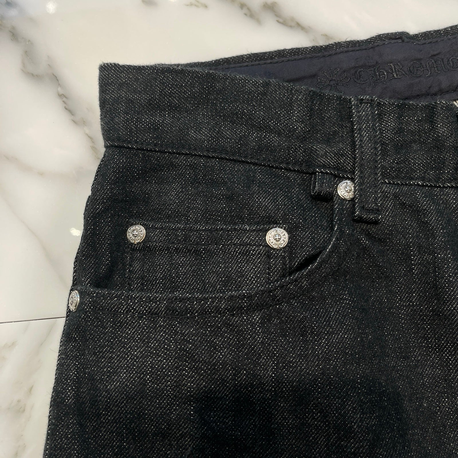 CHROME HEARTS Flare Knee Star Leather Patch Denim Pants Size 28 クロムハーツ フレアニー スターレザーパッチ デニムパンツ サイズ28