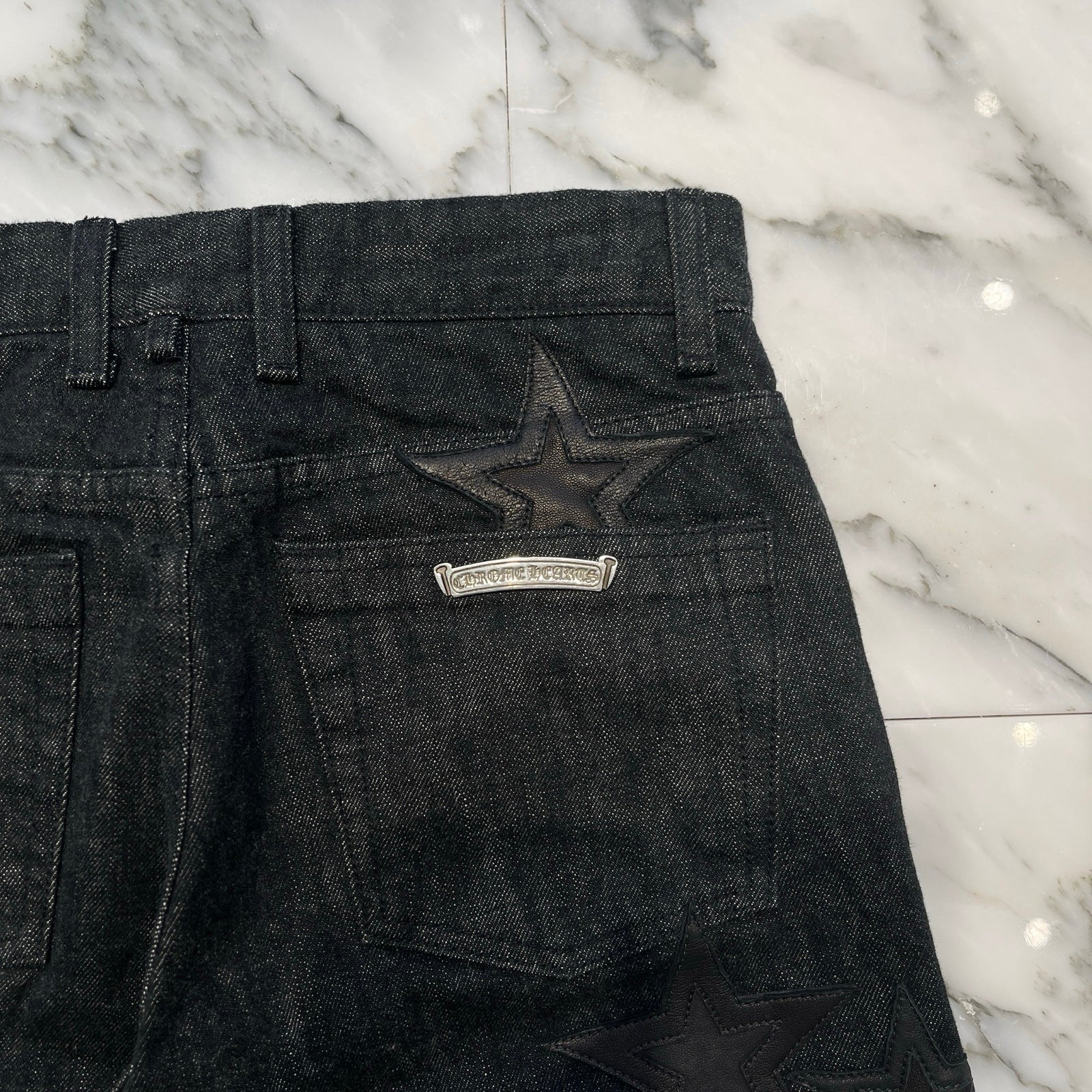 CHROME HEARTS Flare Knee Star Leather Patch Denim Pants Size 28 クロムハーツ フレアニー スターレザーパッチ デニムパンツ サイズ28