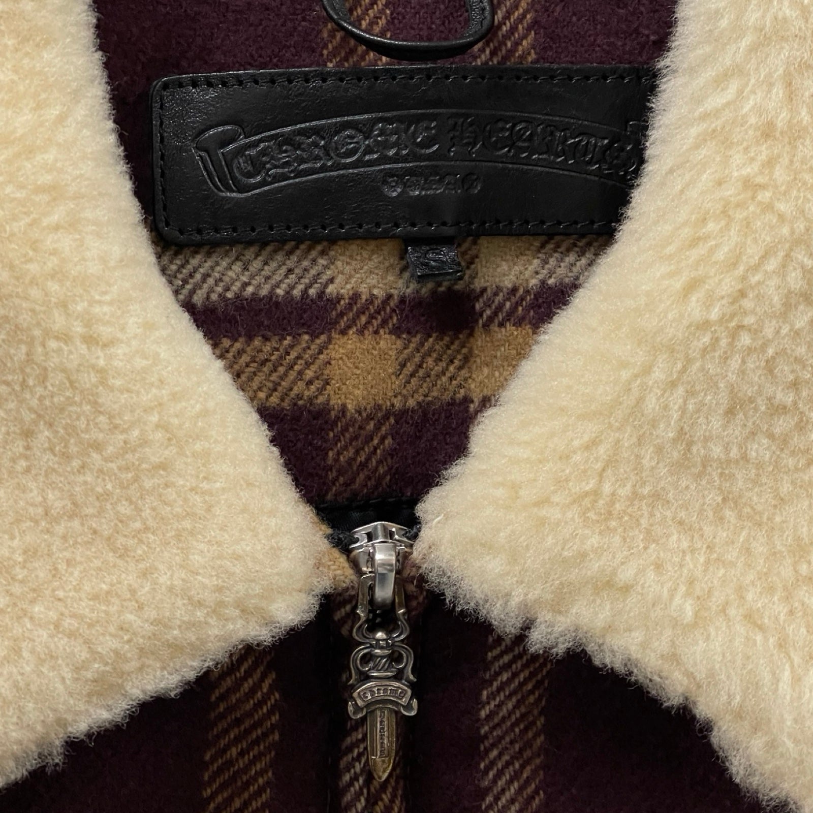 CHROME HEARTS Y NOT U BLACK SHEEP PLD Fur Zip Up Check Jacket Size S