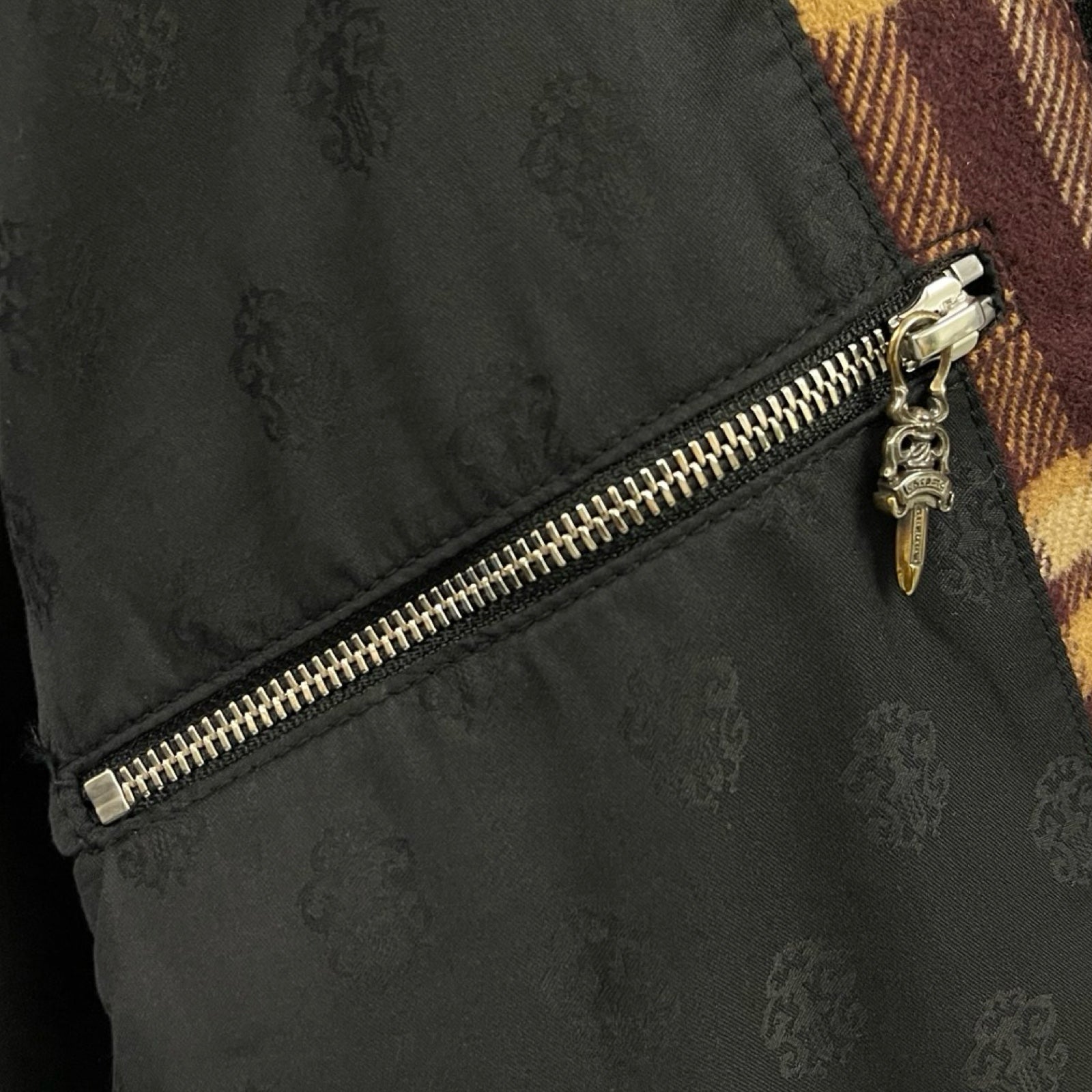 CHROME HEARTS Y NOT U BLACK SHEEP PLD Fur Zip Up Check Jacket Size