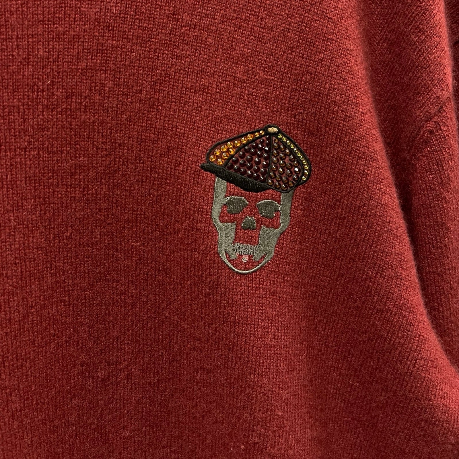 lucien pellat-finet Skull Embroidery Crew Neck Cashmere Knit Sweater Size L