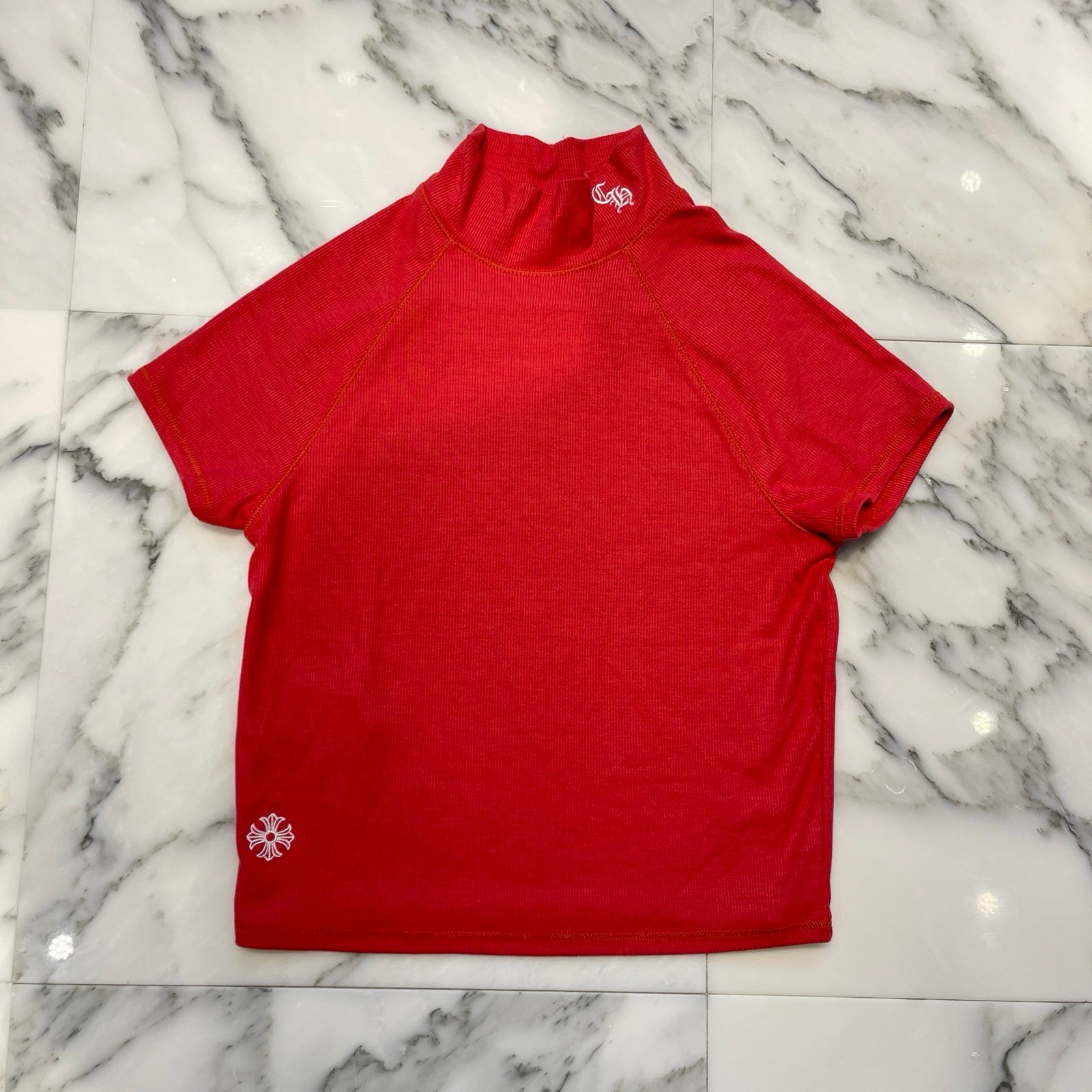 CHROME HEARTS Y NOT Slim Fit CH Logo Embroidery Thermal Rayon Mock Neck Tee Size S クロムハーツ ワイノット スリムフィット CHロゴ刺繍サーマルレイヨン モックネック Tシャツ サイズS