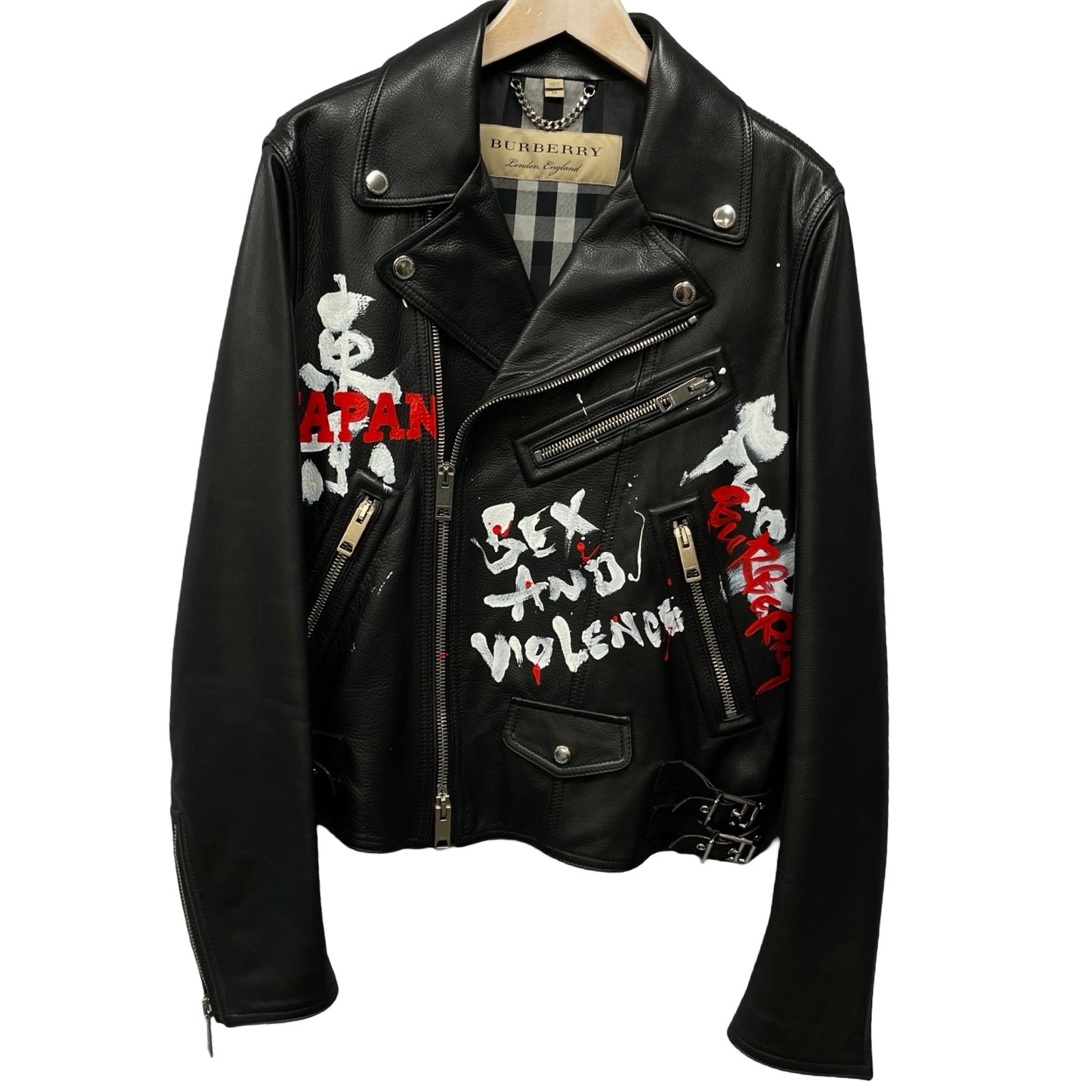 BURBERRY Leather Riders Jacket TNKANFA S1HAM Size 52