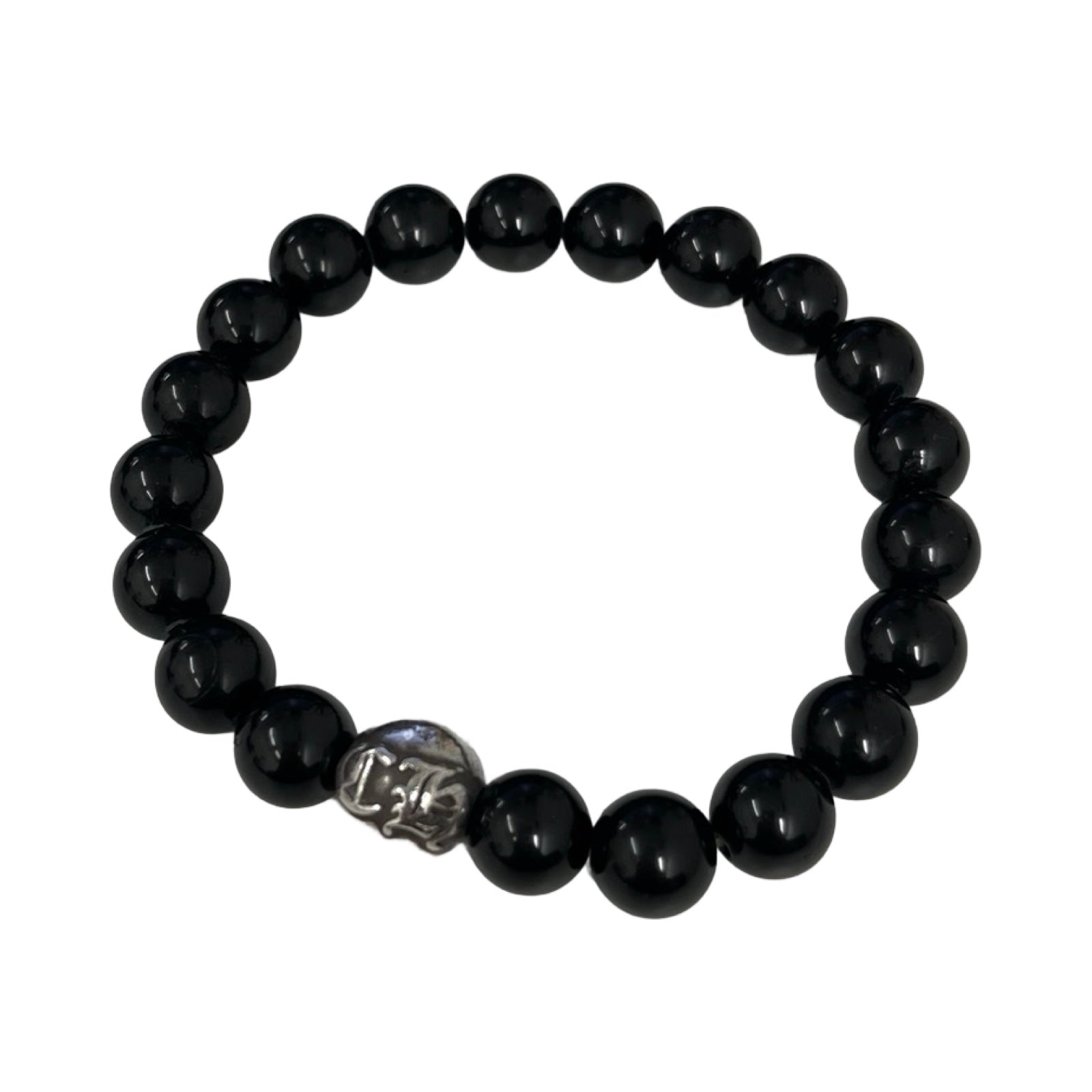 CHROME HEARTS CH Logo Black Tourmaline Bead Bracelet