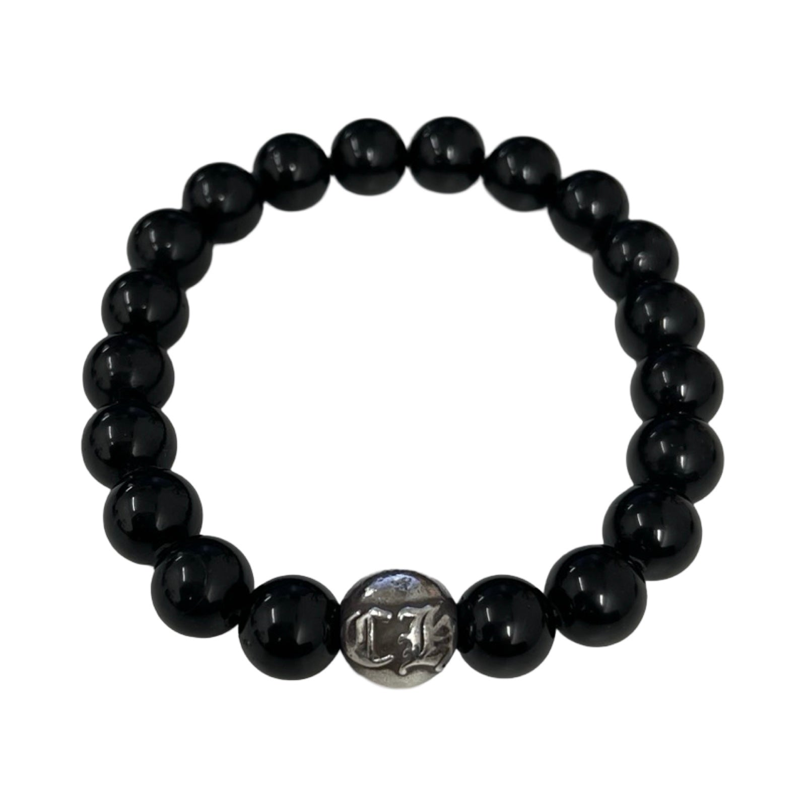 CHROME HEARTS CH Logo Black Tourmaline Bead Bracelet