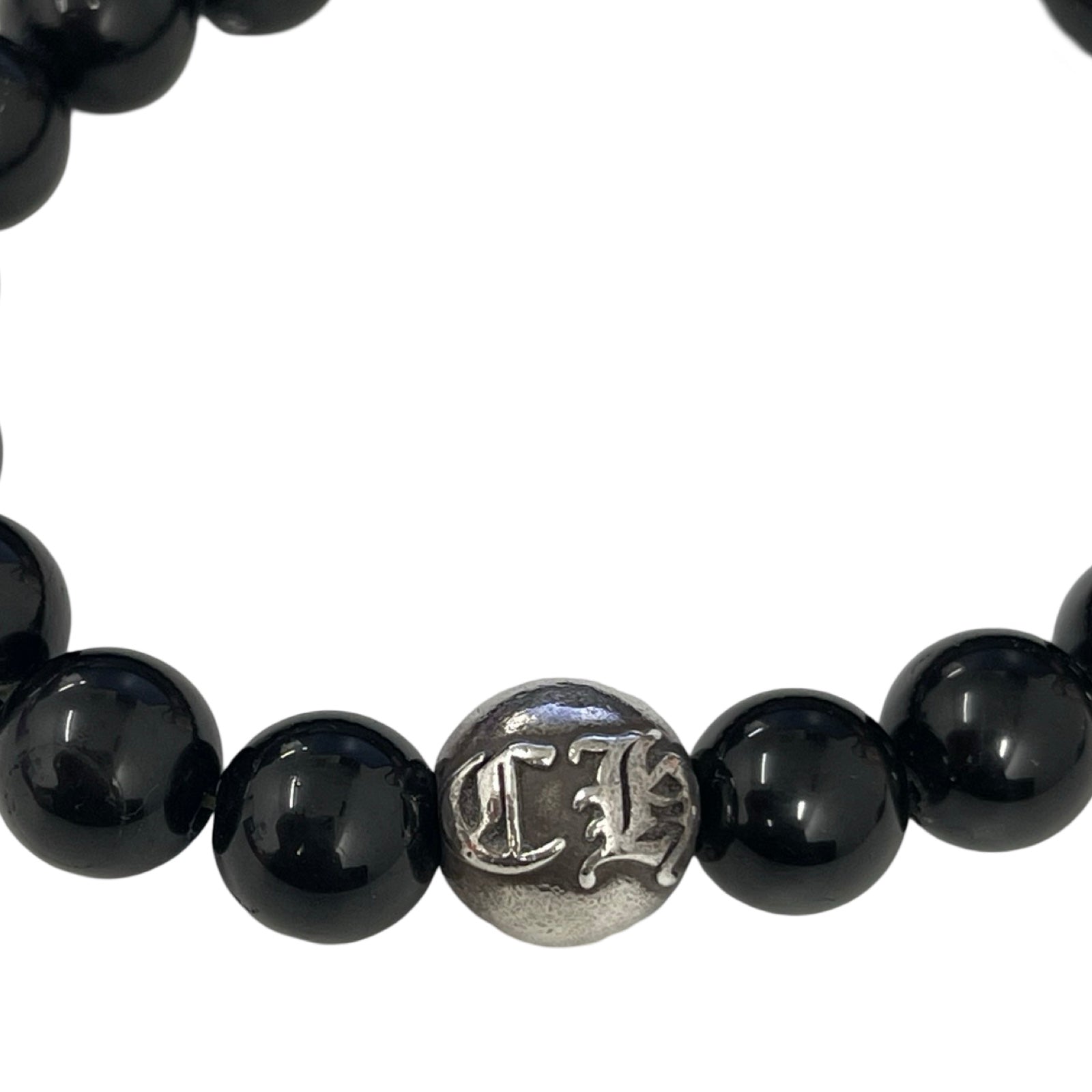 CHROME HEARTS CH Logo Black Tourmaline Bead Bracelet