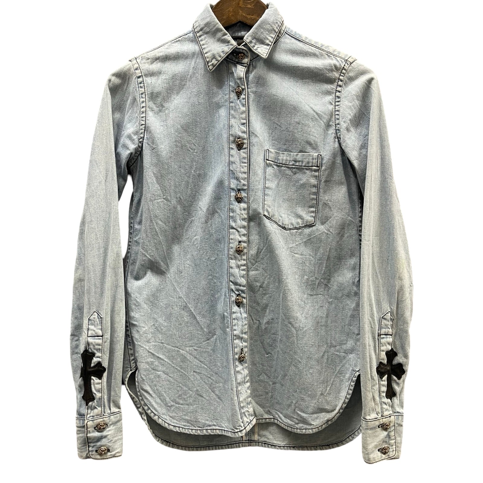 CHROME HEARTS YNOT Leather Cross Patch Denim Shirts Size XS