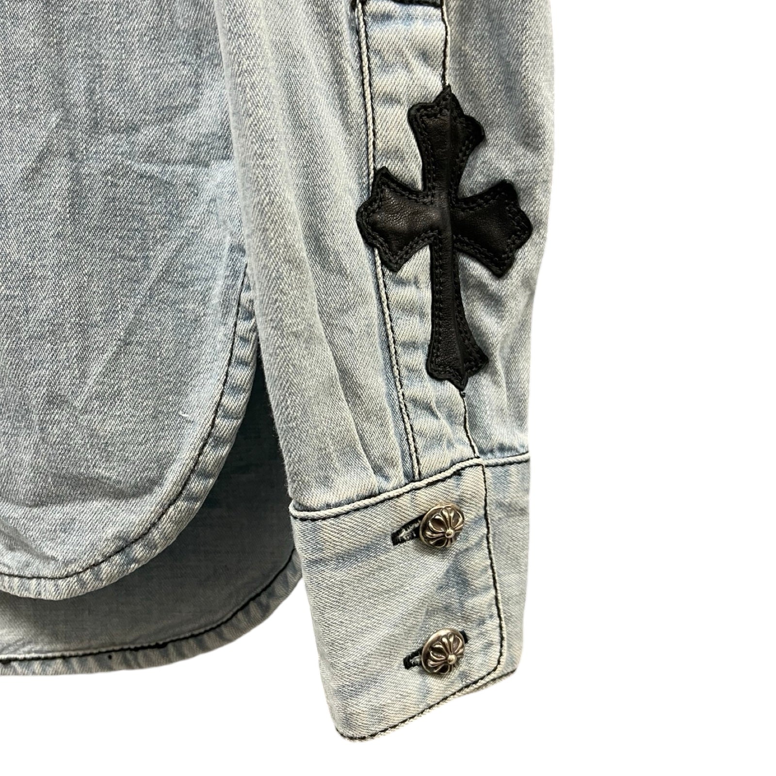 CHROME HEARTS YNOT Leather Cross Patch Denim Shirts Size XS