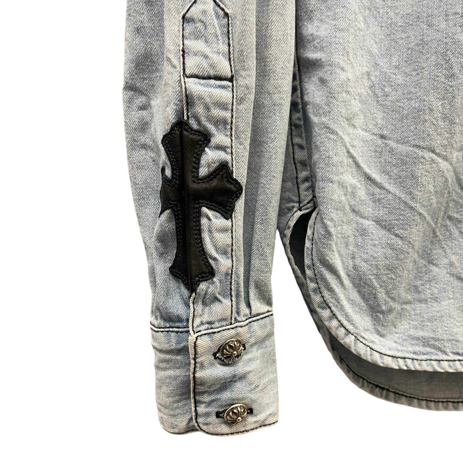 CHROME HEARTS YNOT Leather Cross Patch Denim Shirts Size XS
