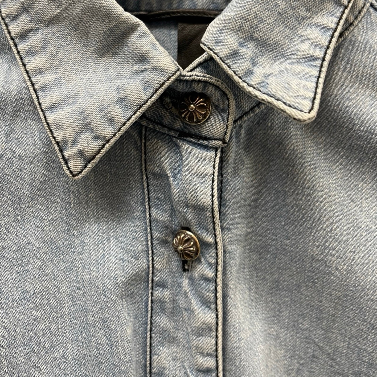 CHROME HEARTS YNOT Leather Cross Patch Denim Shirts Size XS