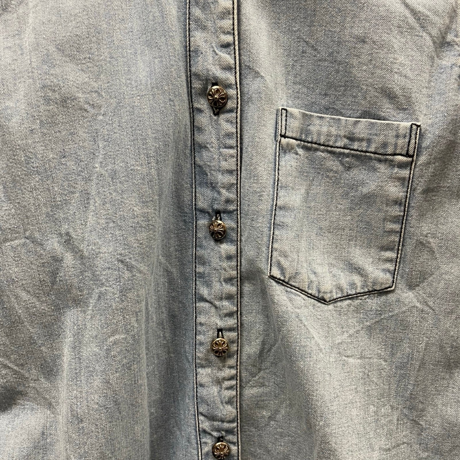 CHROME HEARTS YNOT Leather Cross Patch Denim Shirts Size XS