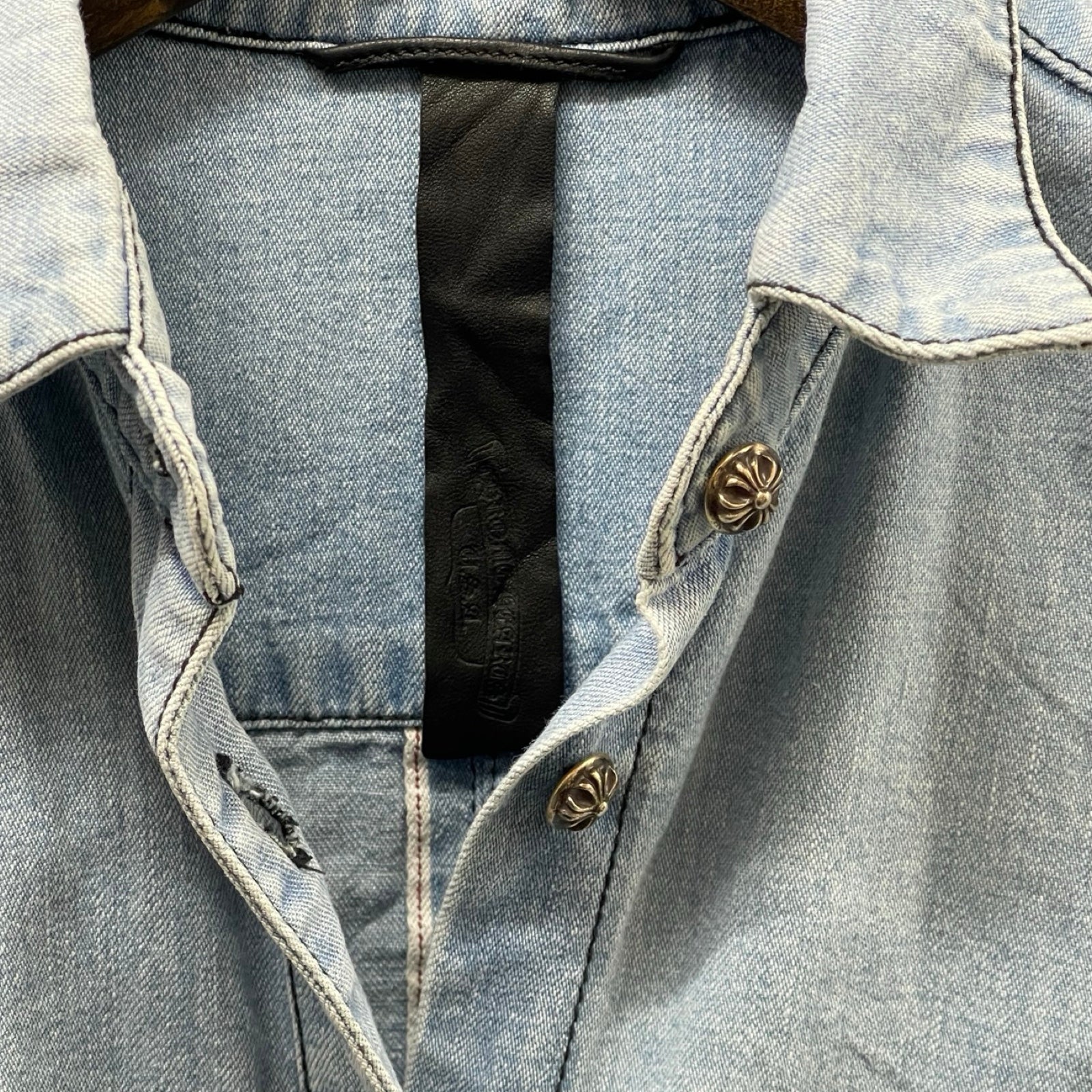 CHROME HEARTS YNOT Leather Cross Patch Denim Shirts Size XS