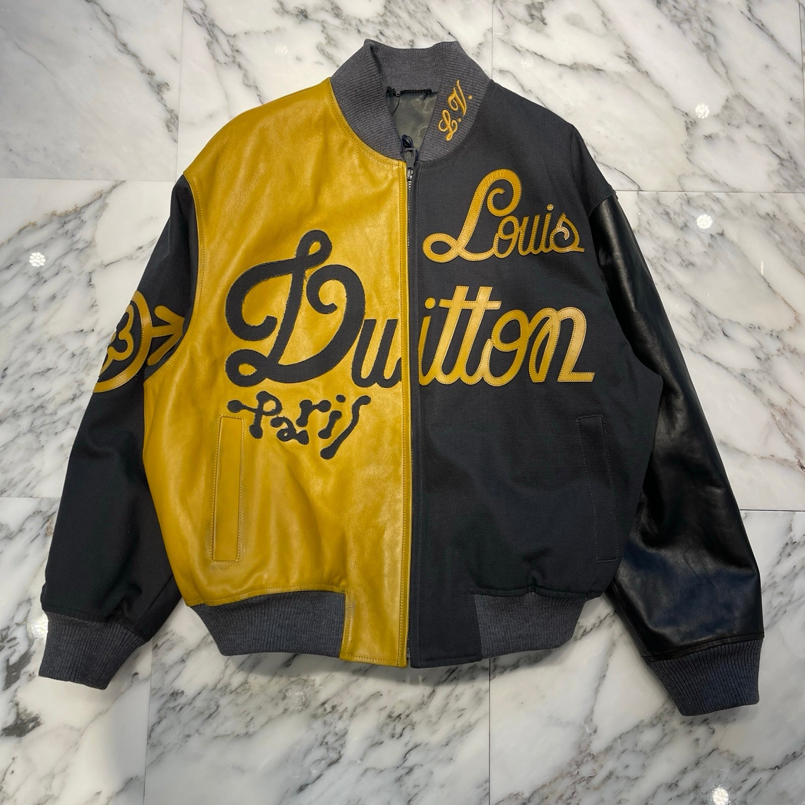 LOUIS VUITTON 2023SS Mixed Canvas Leather Bomber Jacket 1AB98D Size 48