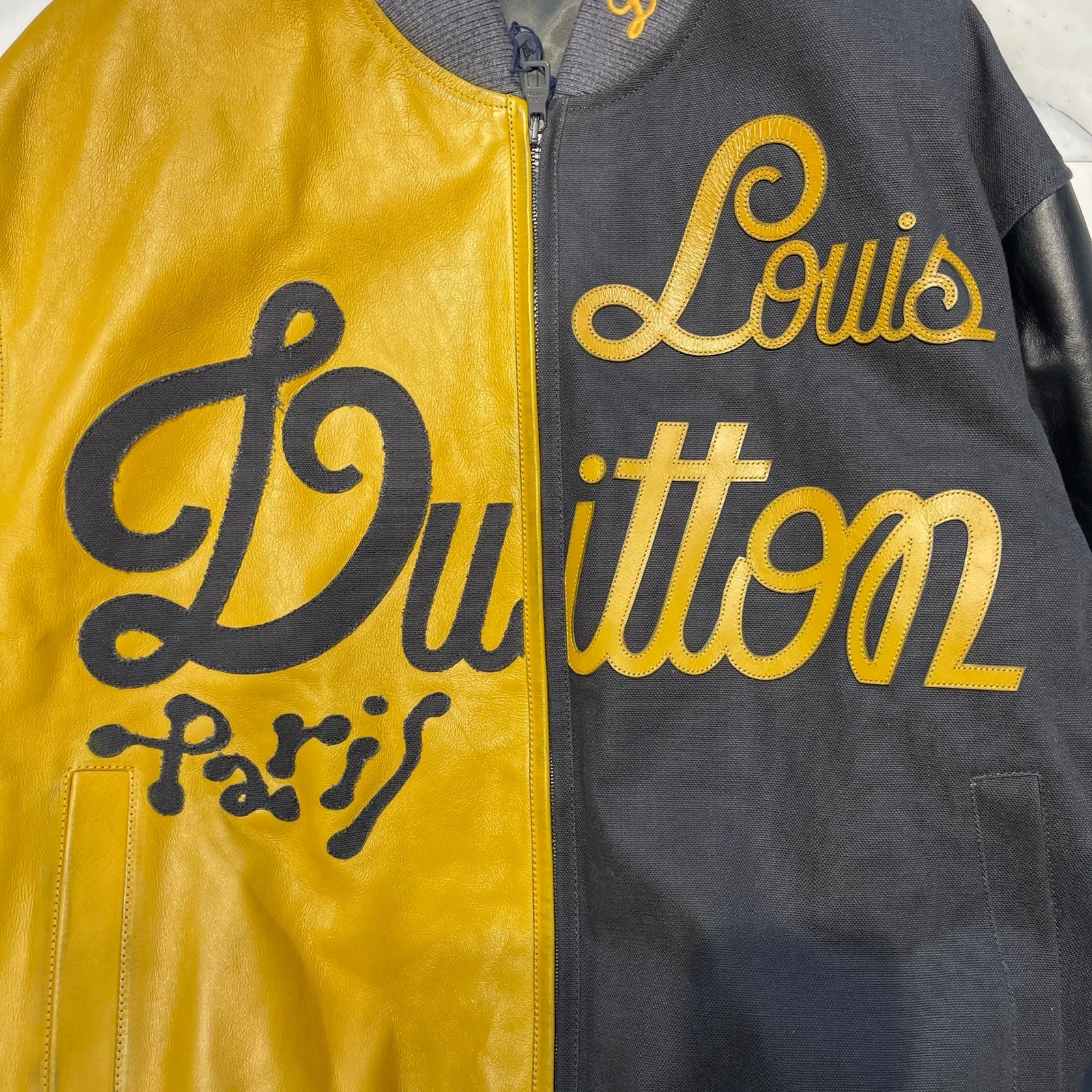 LOUIS VUITTON 2023SS Mixed Canvas Leather Bomber Jacket 1AB98D Size 48