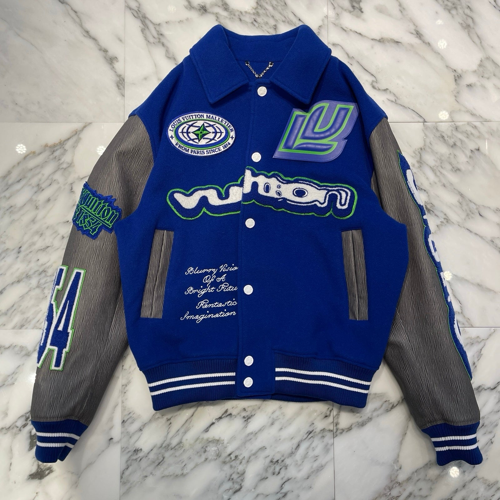 LOUIS VUITTON  2023AW Embroidered Varsity Leather Jacket 1ABZM9 Size 48