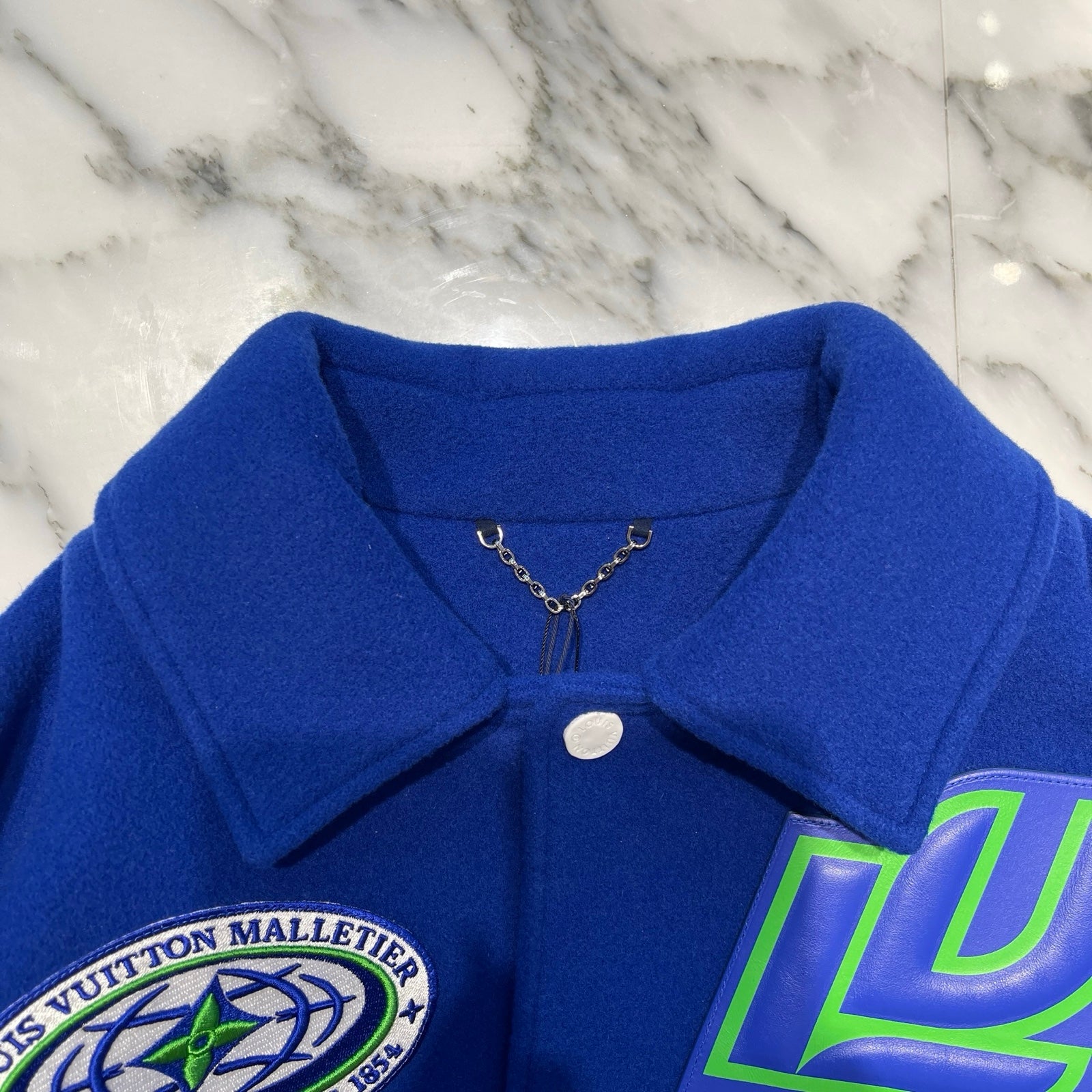 LOUIS VUITTON  2023AW Embroidered Varsity Leather Jacket 1ABZM9 Size 48