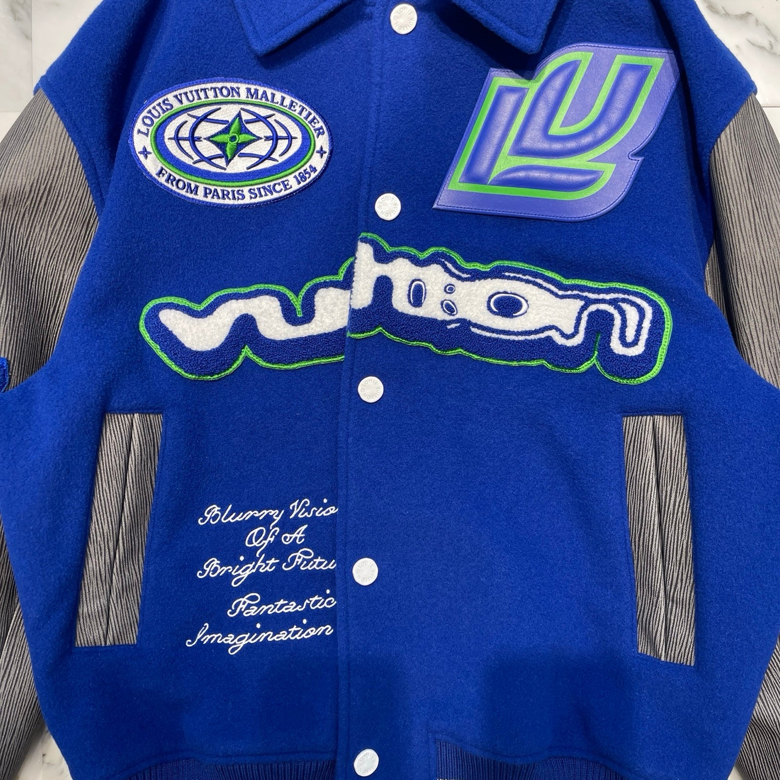 LOUIS VUITTON  2023AW Embroidered Varsity Leather Jacket 1ABZM9 Size 48