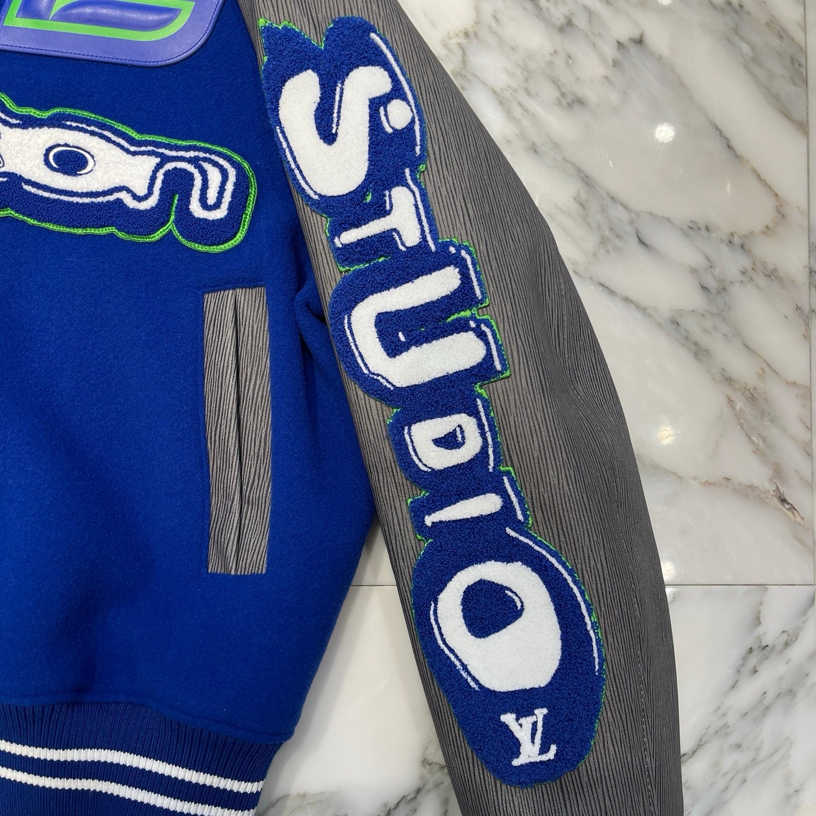 LOUIS VUITTON  2023AW Embroidered Varsity Leather Jacket 1ABZM9 Size 48