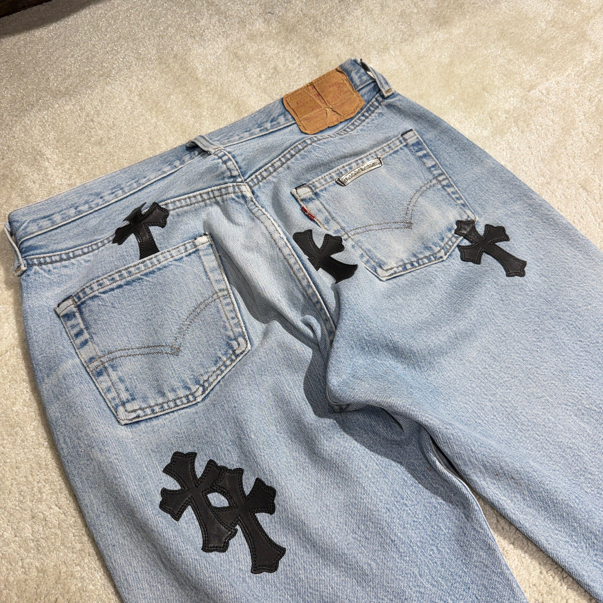 CHROME HEARTS × Levi's 501 VNTG Leather Cross Patch Denim Pants Size 31 クロムハーツ × リーバイス 501 ヴィンテージ レザークロスパッチ デニムパンツ サイズ31