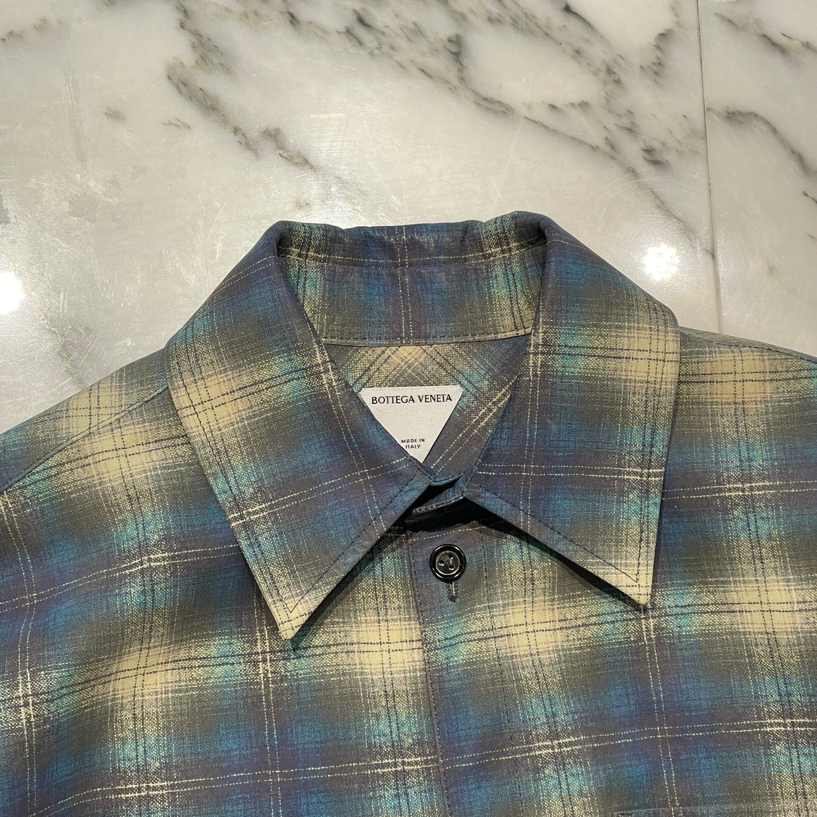 l*l様 BOTTEGA VENETA スキッパーネルシャツ 48 BOTTEGA VENETA 2023SS Relaxed Fit Flannel Print Leather Shirt