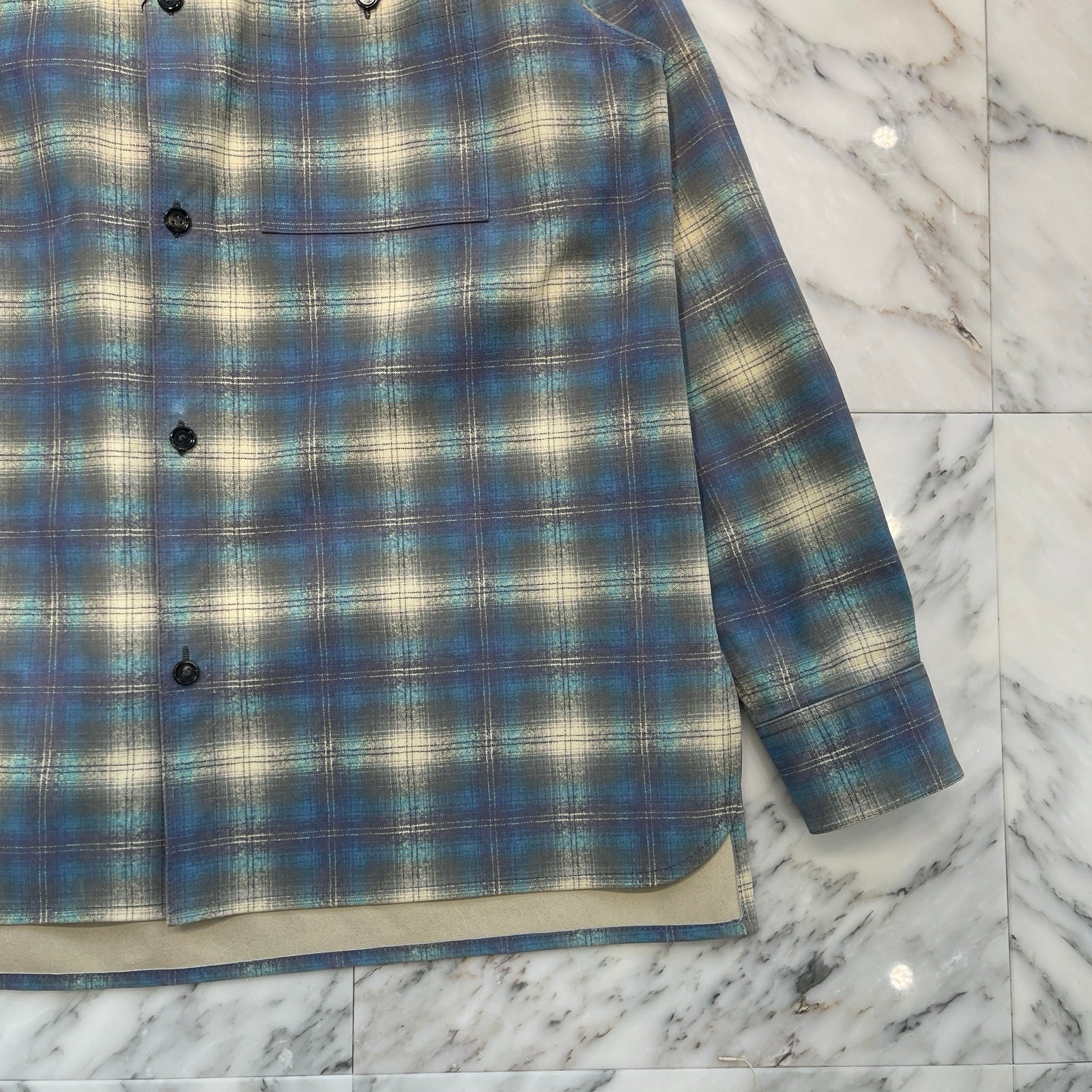 l*l様 BOTTEGA VENETA スキッパーネルシャツ 48 BOTTEGA VENETA 2023SS Relaxed Fit Flannel Print Leather Shirt