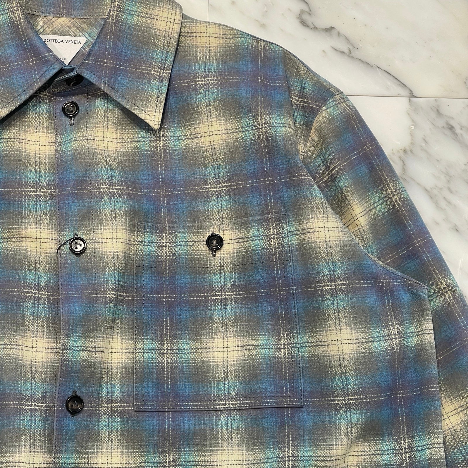BOTTEGA VENETA 2023SS Relaxed Fit Flannel Print Leather Shirt 736013V2QG04116 Size 48