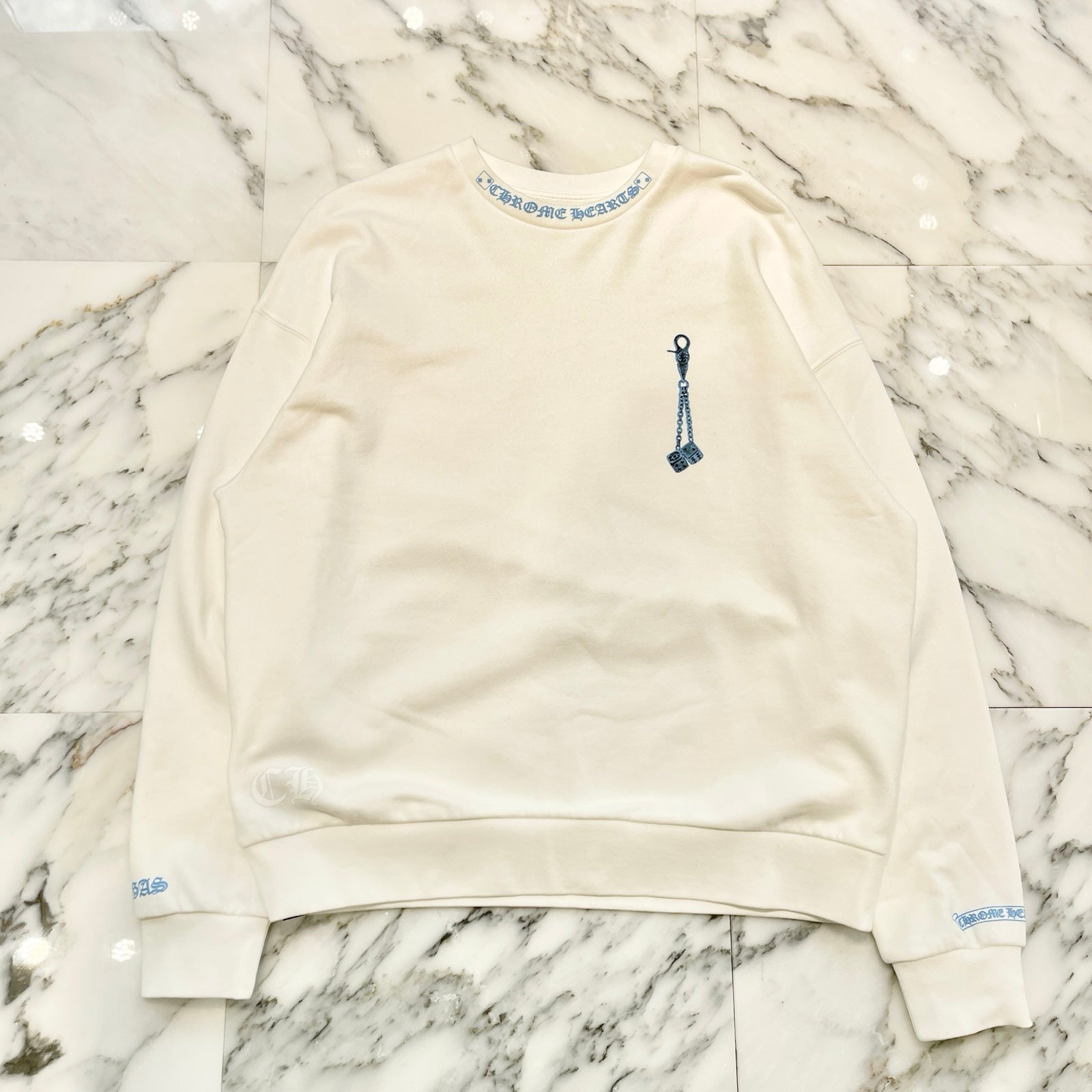 CHROME HEARTS Las Vegas Limited Fontainebleau Neck Logo Dice Print Crewneck Sweatshirt Size M クロムハーツ ラスベガス限定 ネックロゴ ダイスプリント クルーネック スウェットシャツ サイズM