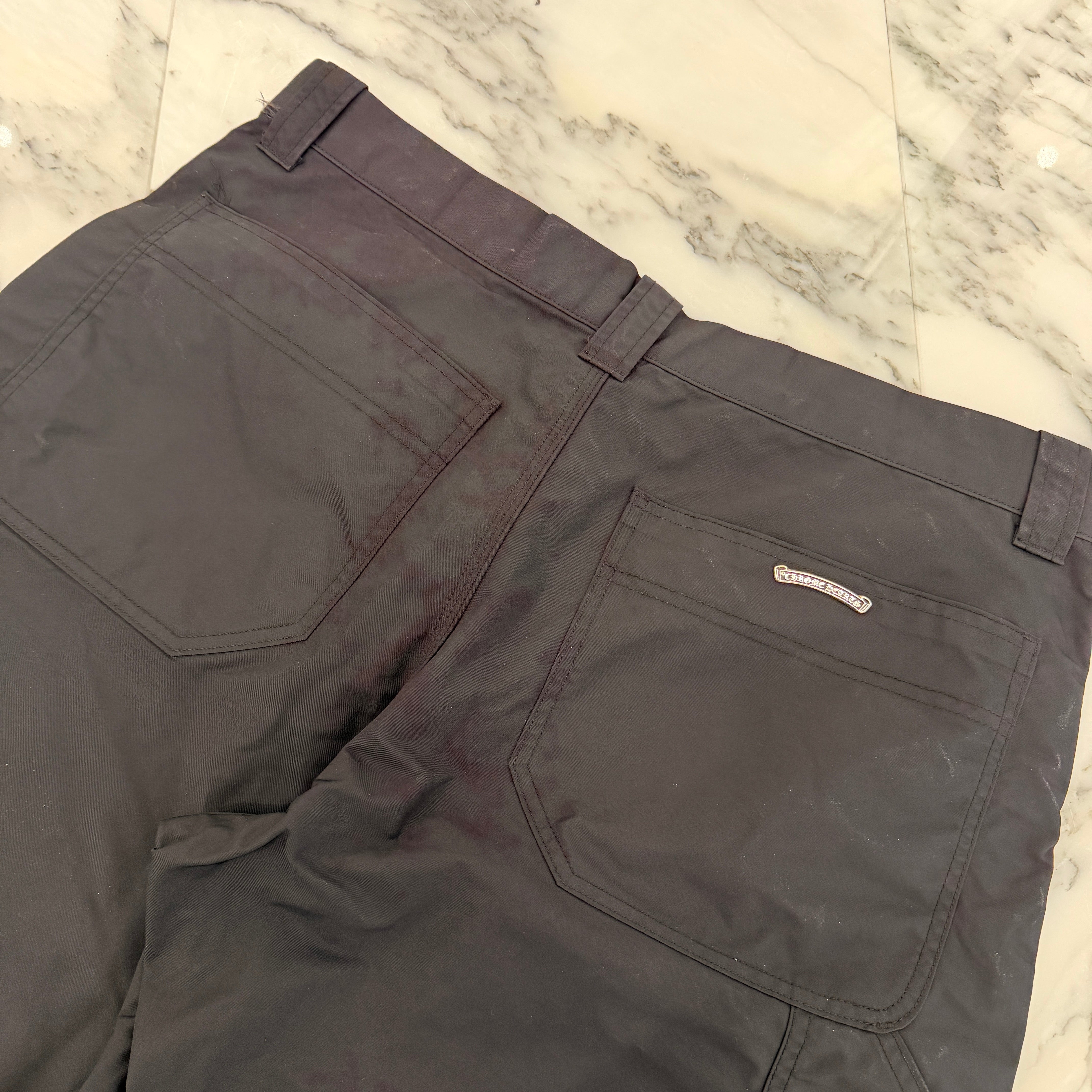 CHROME HEARTS Carpenter Double Knee Leather Cross Patch Nylon Shorts Size 36 クロムハーツ カーペンター ダブルニー レザークロスパッチ ナイロン ショーツ サイズ36