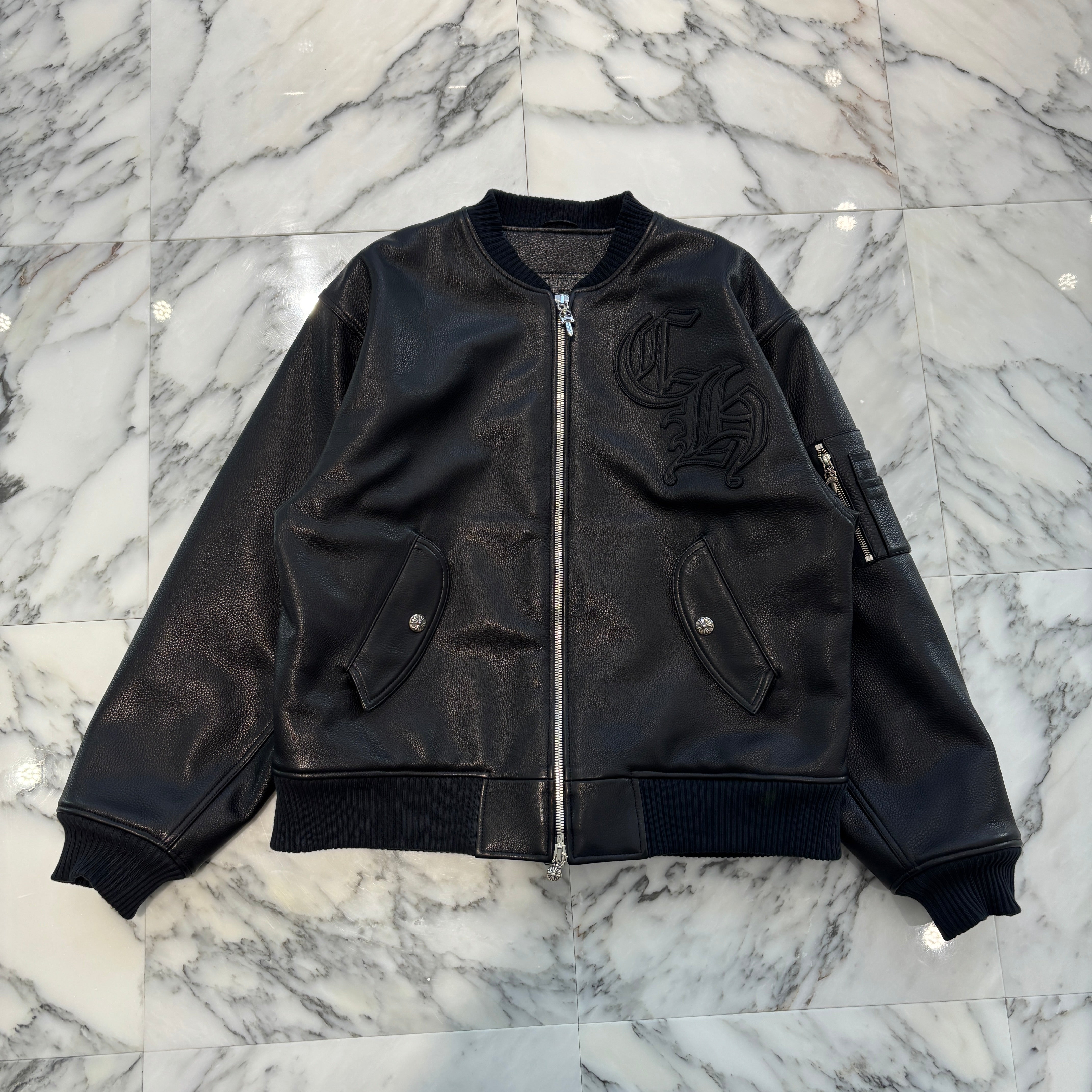 CHROME HEARTS LETTERMAN CH Patch Leather Blouson Jacket Size M クロムハーツ レターマン CHパッチ レザーブルゾンジャケット サイズM