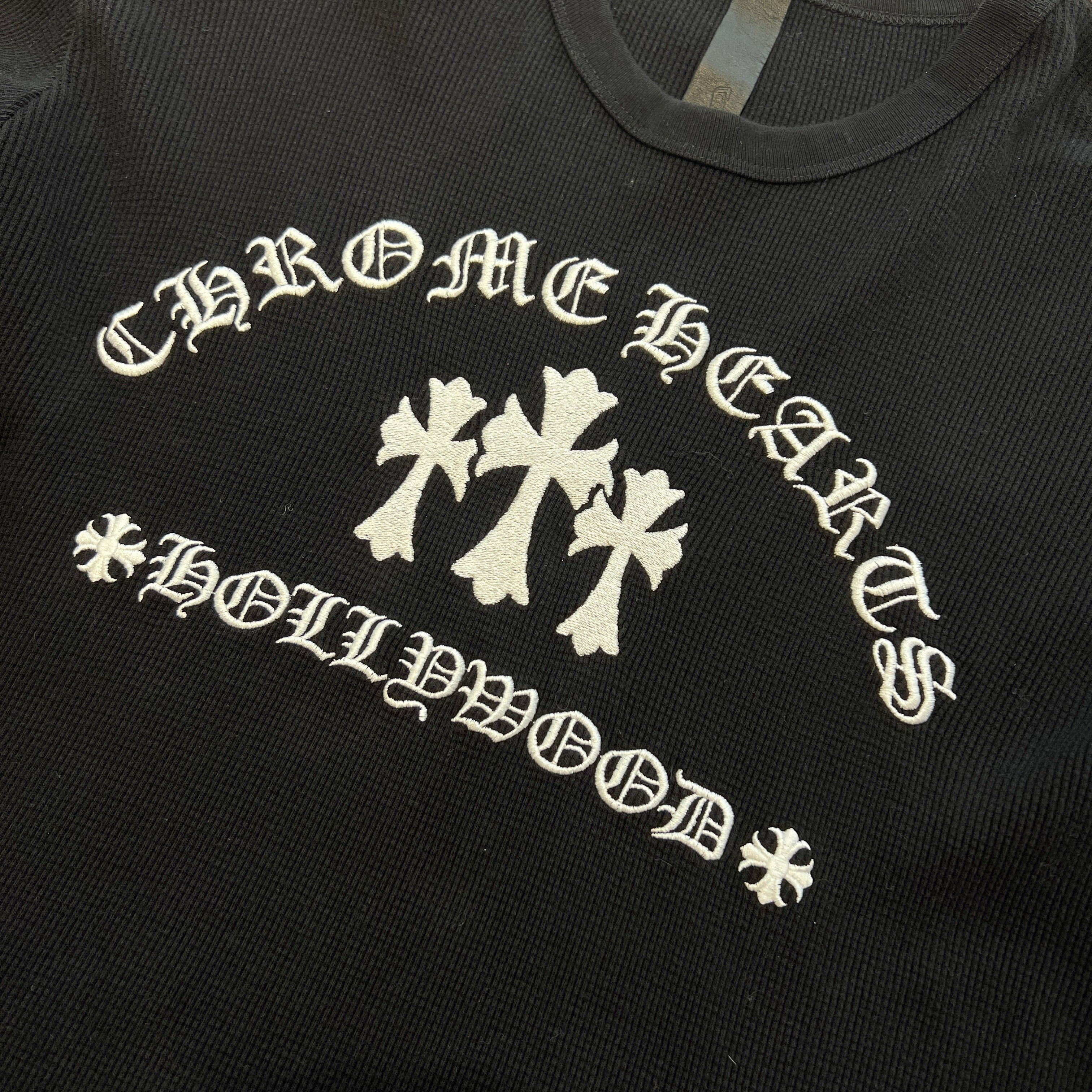 CHROME HEARTS King Taco 3 Cemetery Cross Embroidery Thermal Long Sleeve Tee Size XL クロムハ―ツ キングタコ 3セメタリークロス刺繍 サーマルロングスリーブTシャツ サイズXL