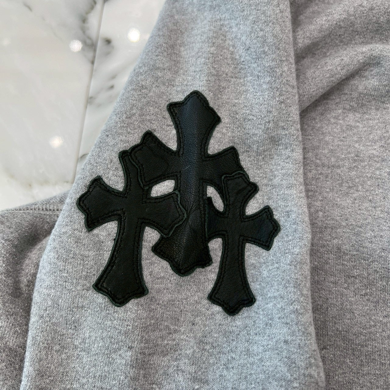 CHROME HEARTS Y NOT Cemetery Cross Leather Patch Pullover Hoodie Size XL クロムハーツ ワイノット セメタリークロス レザーパッチ プルオーバーフーディー サイズXL
