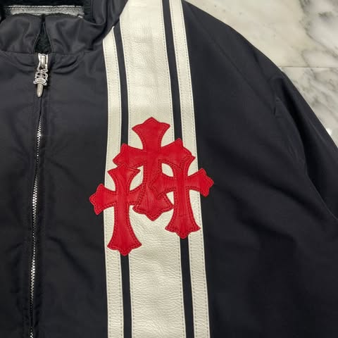 CHROME HEARTS Red 3 Cross Leather Patch Racing Zip Up Jacket Size M クロムハーツ レッド3クロス レザーパッチ レーシング ジップアップ ジャケット サイズM