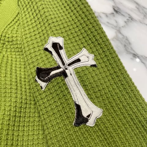 CHROME HEARTS YNOT Unborn Calf Cross Patch Cashmere Knit Cardigan Size M クロムハーツ ワイノット ハラコクロスパッチ カシミヤ ニットカーディガン サイズM