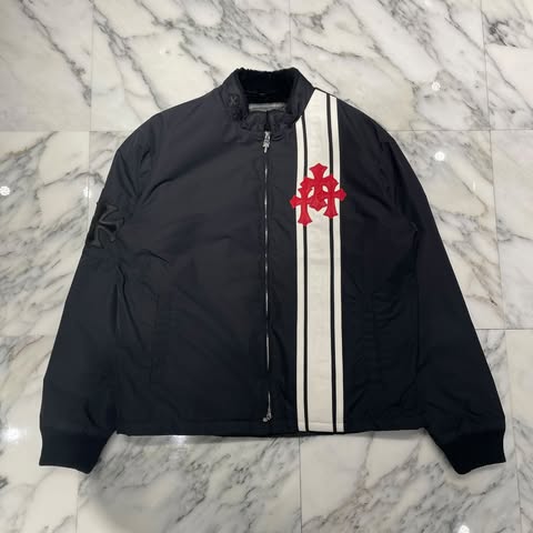 CHROME HEARTS Red 3 Cross Leather Patch Racing Zip Up Jacket Size M クロムハーツ レッド3クロス レザーパッチ レーシング ジップアップ ジャケット サイズM